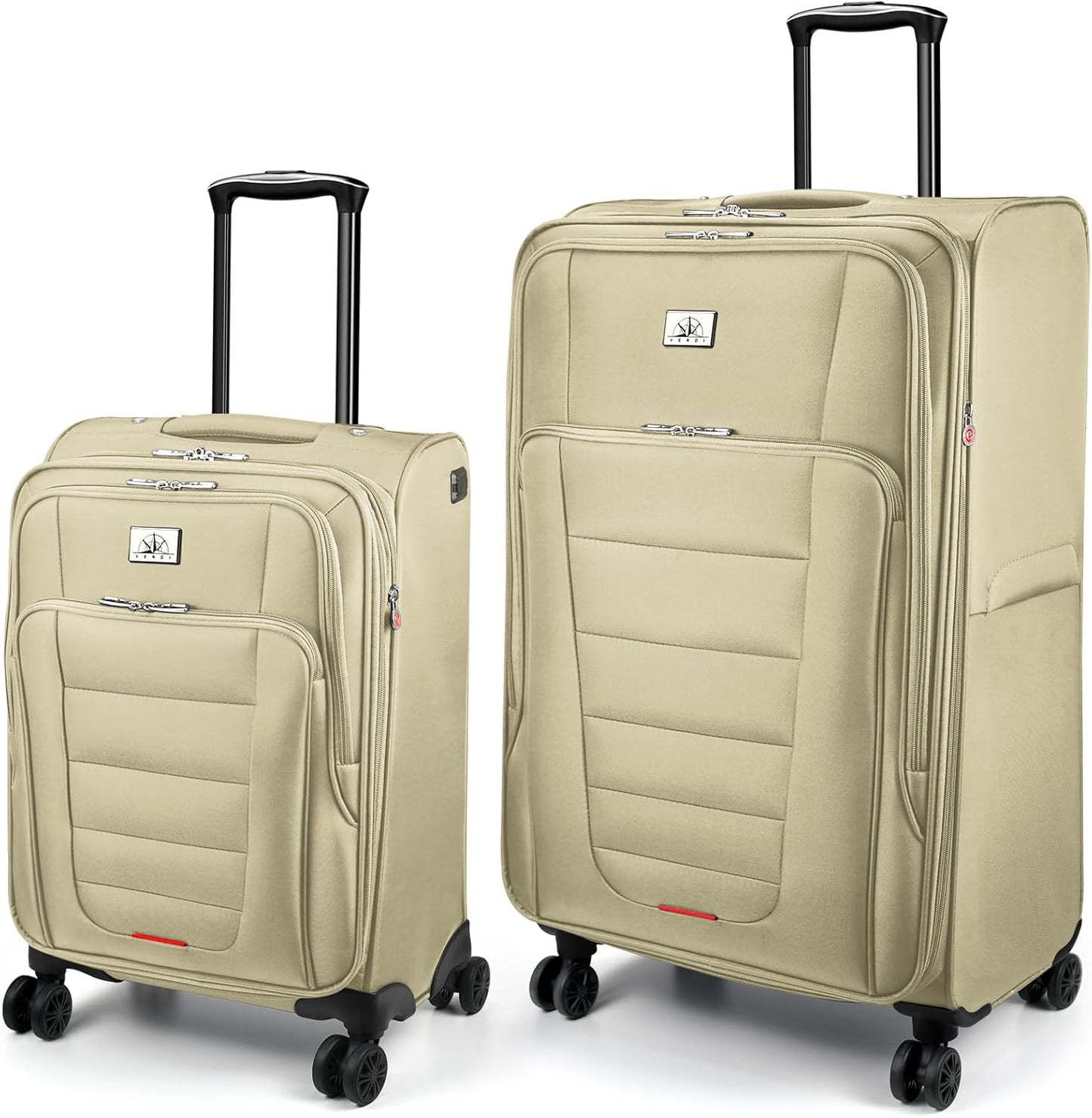 Verdi Luggage Sets of 2 Suitcase with Spinner Wheels Softside Expandable, Carry On Luggage with USB Port (Khaki, 2-Piece set(20/28))