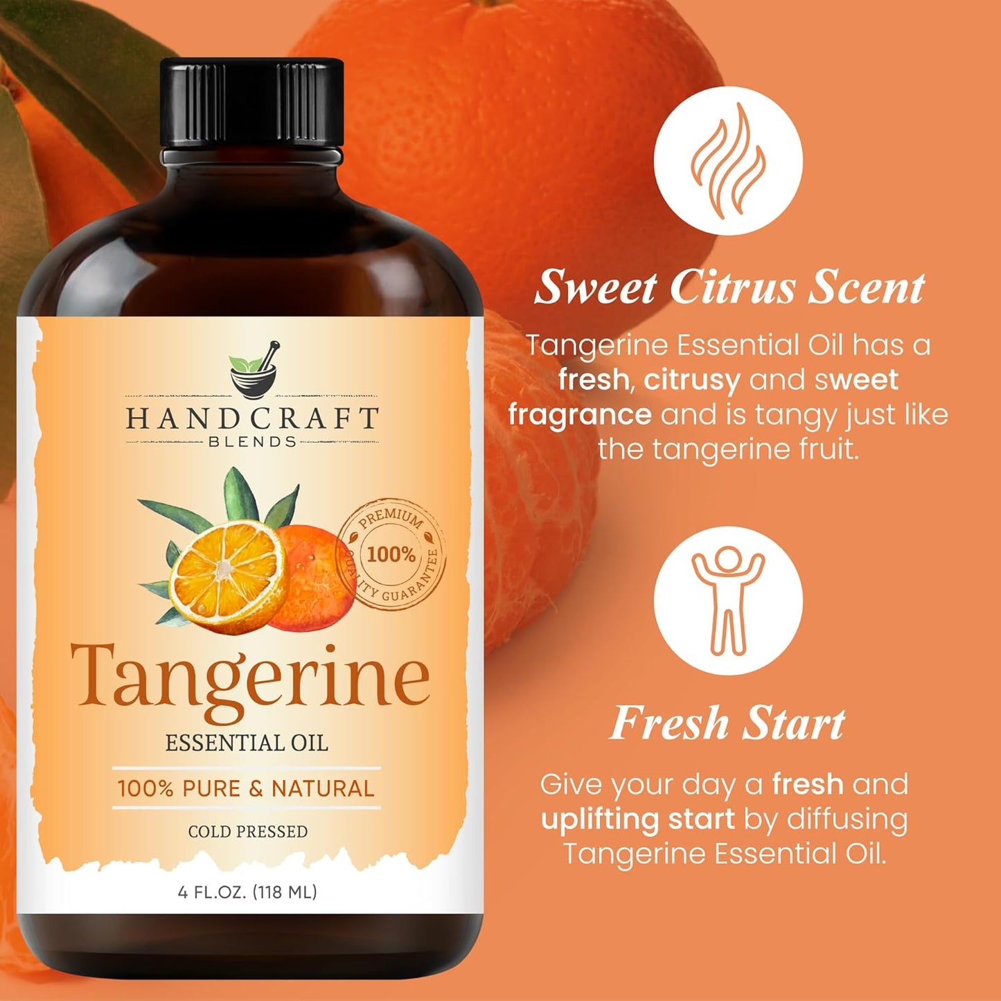 Handcraft Blends Tangerine Essential Oil – Huge 4 Fl Oz – 100% Pure and Natural – Premium Grade Essential Oil for Diffuser and Aromatherapy, Skin, Massage, Candle and Soap Making Fragrance