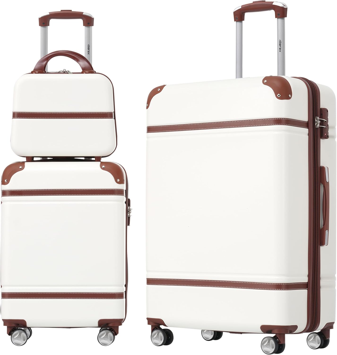 Merax Luggage Set 2 Piece Suitcase Set with Cosmetic Case Expandable Spinner Wheels Vintage Luggage Sets(White,20"+28")