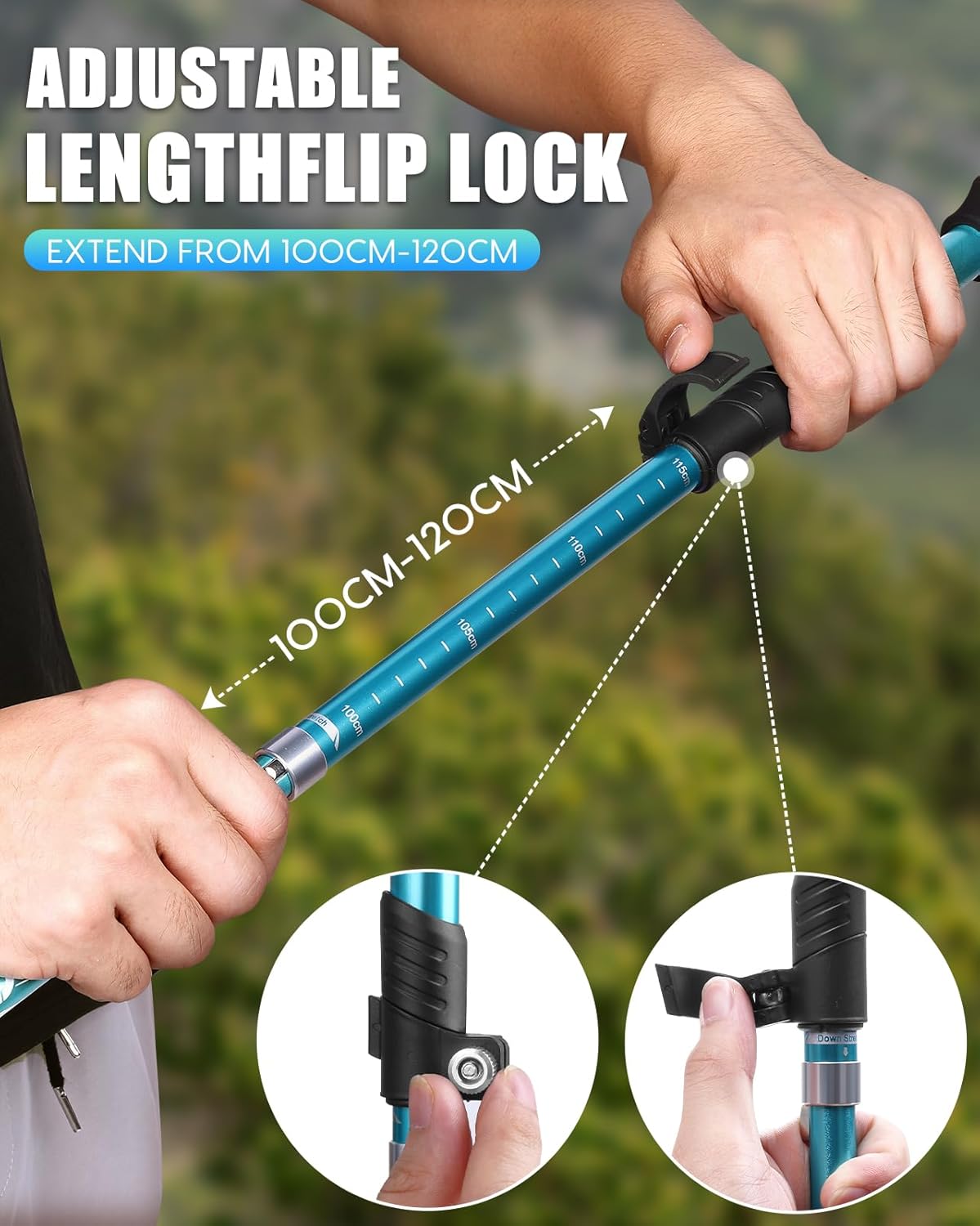 Covacure Hiking Poles Collapsible Trekking Poles - Aluminum Alloy 7075 Walking Sticks for Hiking with Telescopic & Foldable Tri-fold Design Hiking Gear for Women Men, Hiking, Camping, Climbing