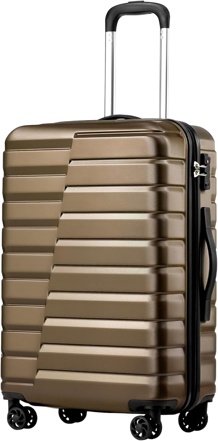 Coolife Medium Checked Luggage with Spinner Wheels Hardside Suitcase TSA Lock Telescopic Handle(Brown)