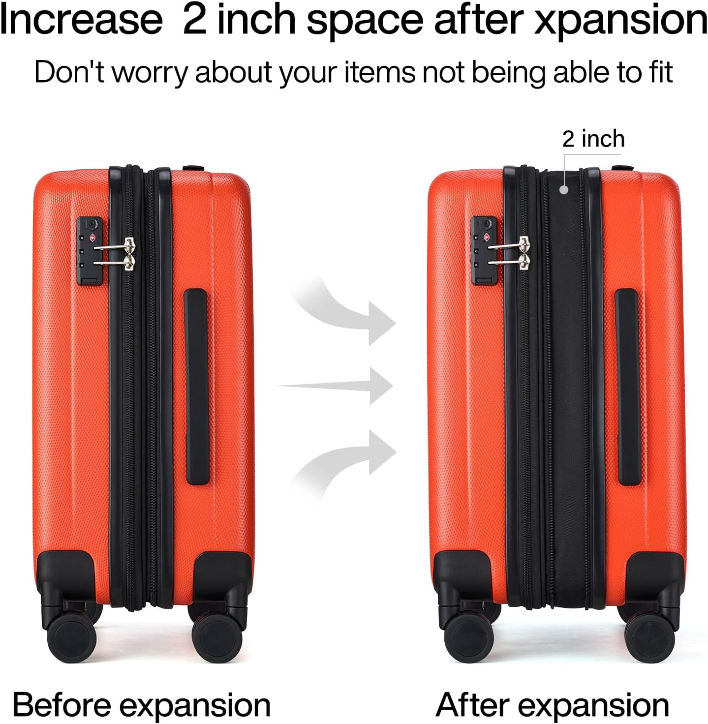 Hanke Expandable Hard Shell Luggage Sets 2 piece Carry on Luggage with Wheels Suitcases Lightweight Checked TSA Luggage Rolling Large Suitcase Travel Luggage Bag Woman Men 20/29 Inch(Orange)