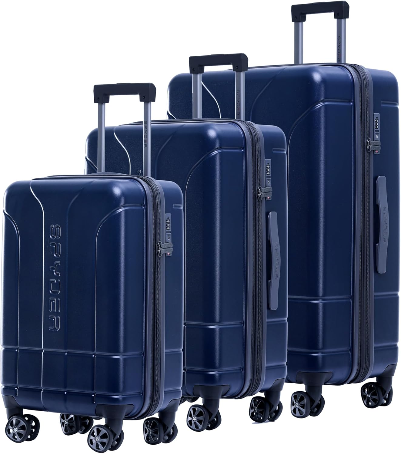 Spyder Carve 3 Piece Set with 360° Spinner Wheels, TSA Approved Lock, (20 Inch Carry On, 25 Inch Medium, 29 Inch Large) Navy