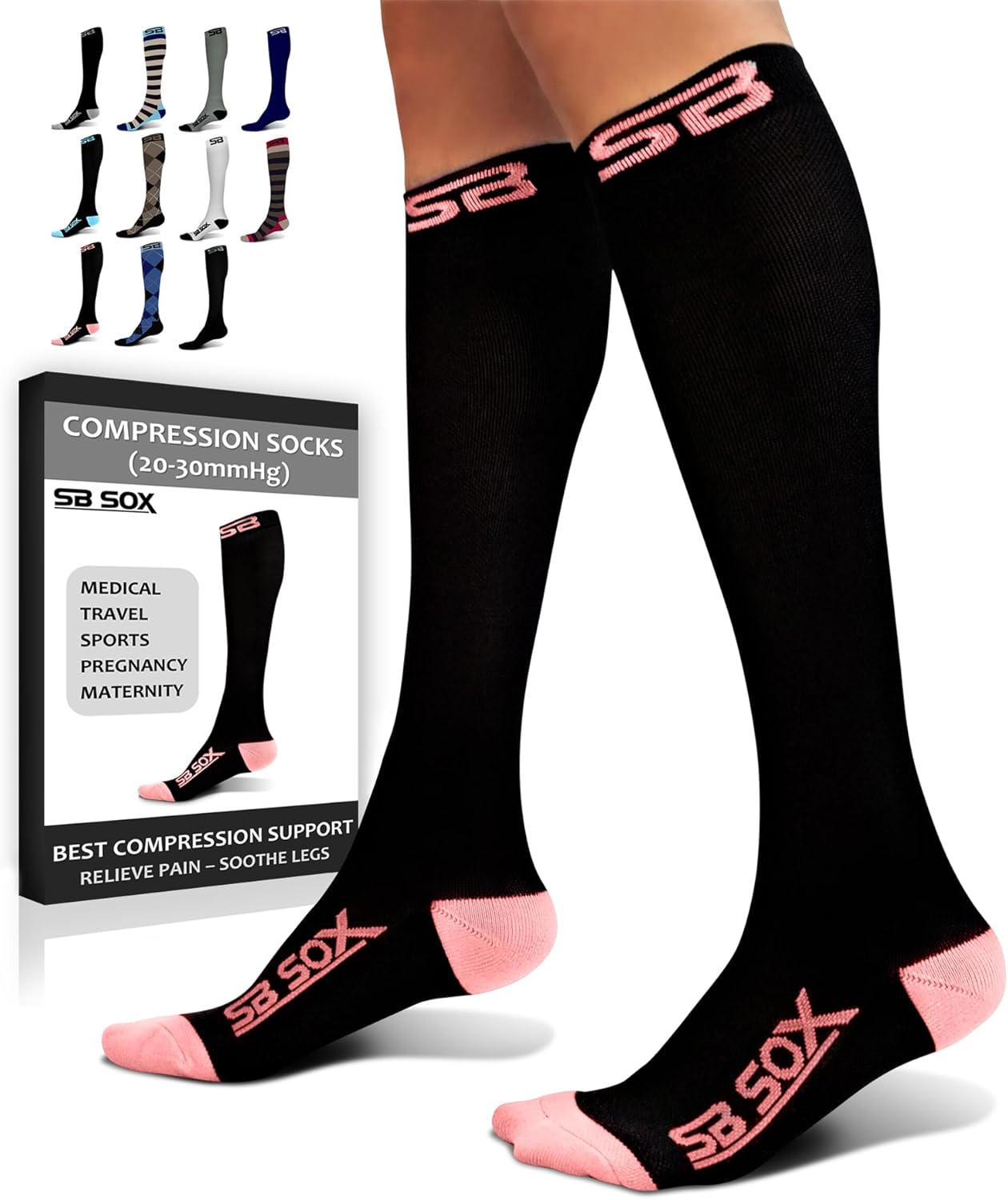SB SOX Compression Socks for Men & Women (20-30 mmHg) - Best Support Stockings for Travel, Medical, and Sports - Perfect for Everyday Wear