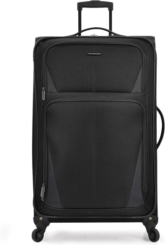 U.S. Traveler Aviron Bay Expandable Softside Luggage with Spinner Wheels, Black, Large 30-Inch