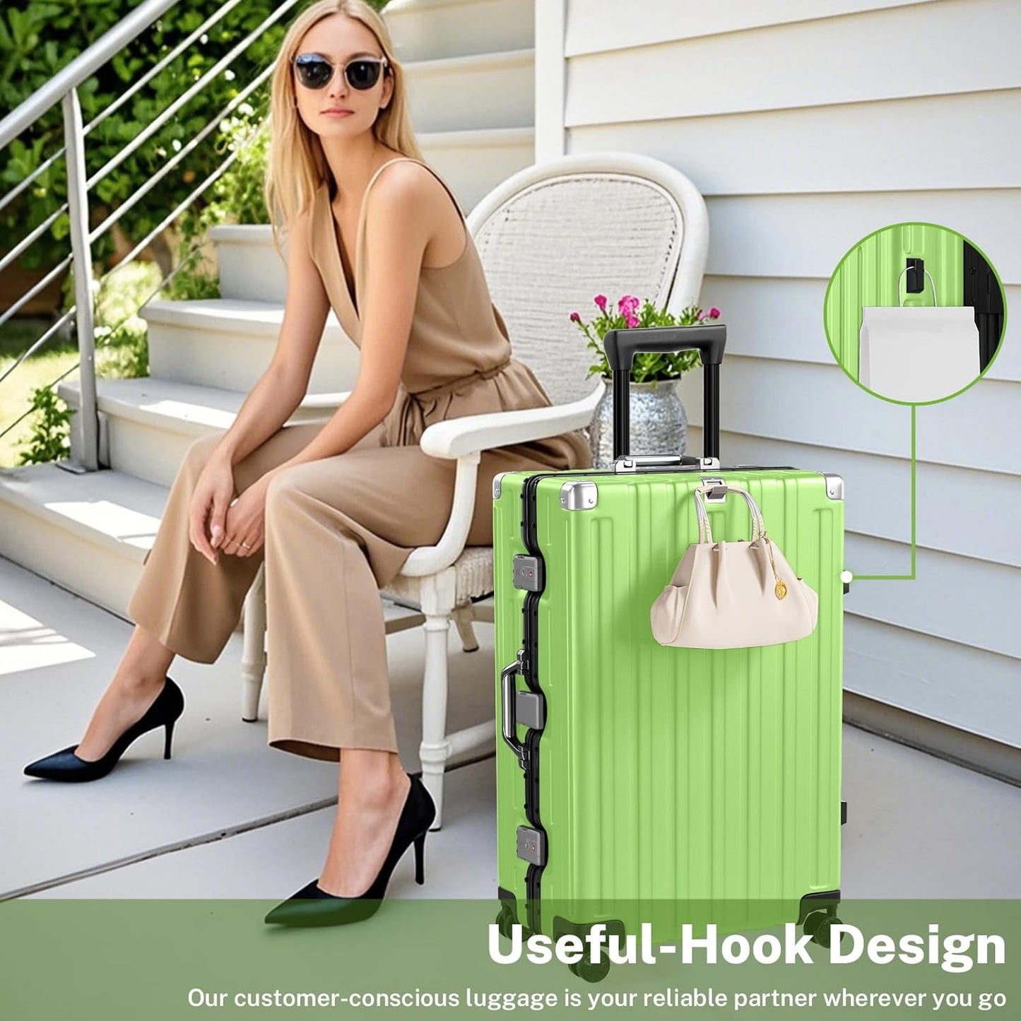 Krute Luggage 28 Inch Aluminum Frame Luggages TSA Lock No Zipper Checked Suitcase with Spinner Wheels Hardshell Lightweight PC+ABS Large Suit Case