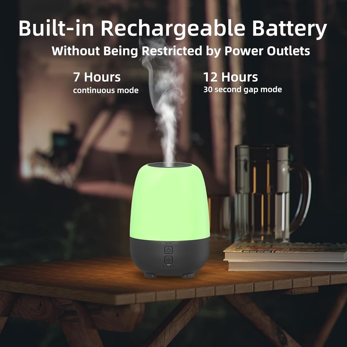 150ML Rechargeable Battery Powered Essential Oil Diffuser, 7-Hour Run time, 7-Color LED Lights, Cordless Portable Aromatherapy Diffuser for Home, Office, Travel (Black)
