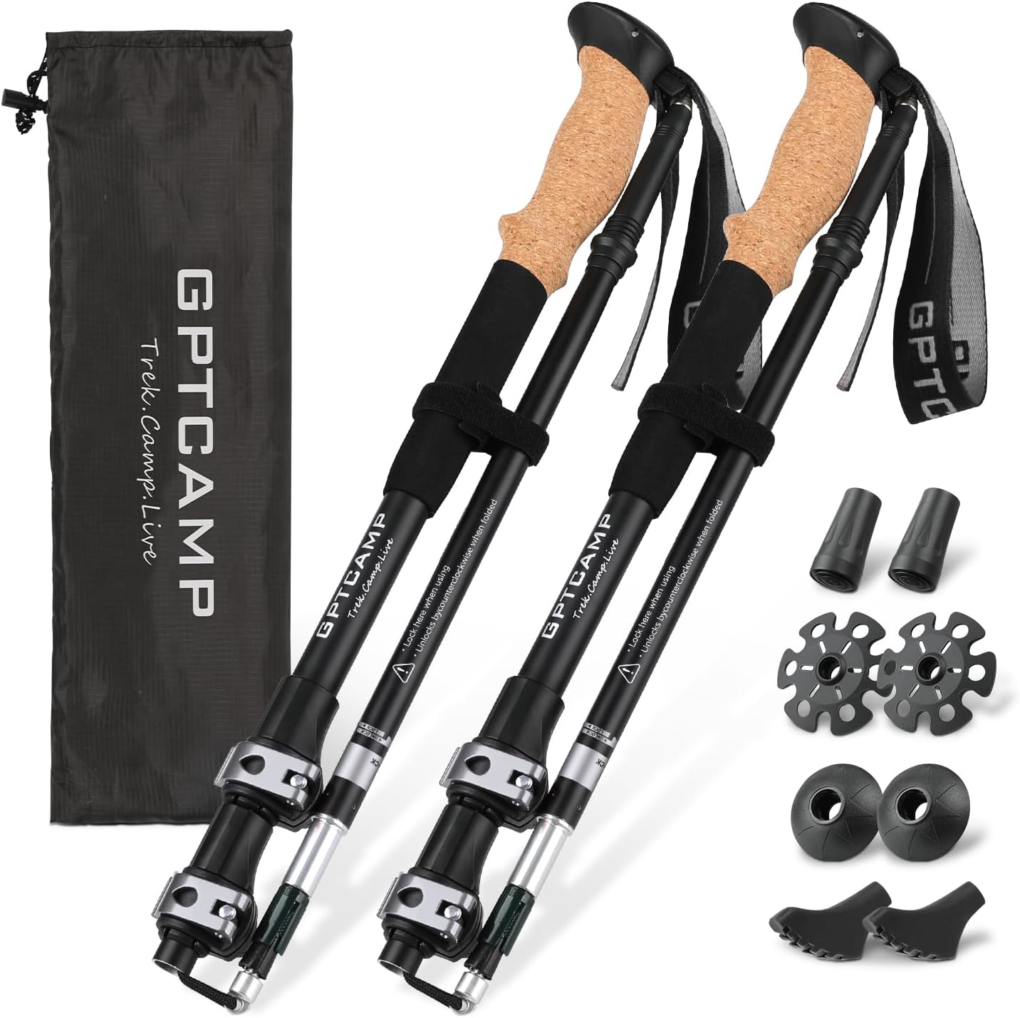 GPTCAMP Walking Sticks,Trekking Poles Collapsible Hiking Poles,Lightweight Folding Travel Walking Pole for Men Women,2pc Adjustable Hiking Stick with EVA Foam Grips for Backpacking