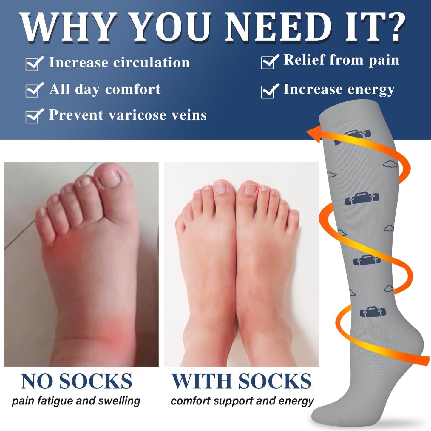 Compression Socks for Women and Men Circulation (3 Pairs) is Best Support for Running Athletic Cycling Hiking