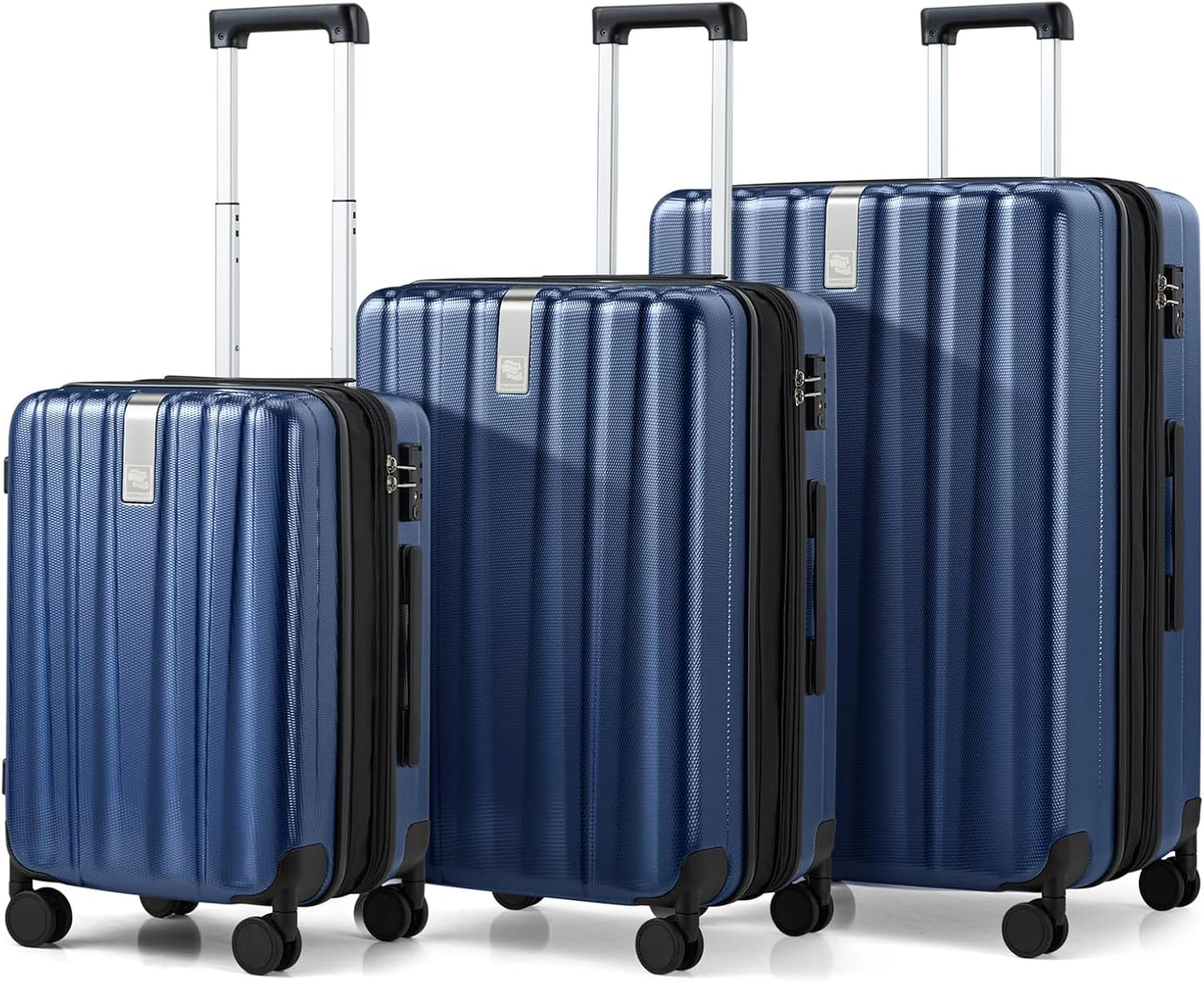 Hanke Expandable Hardshell Luggage Sets 3 piece Carry On Luggage with Wheels Suitcases Lightweight Checked Travel Luggage Rolling Large Suitcase Travel Luggage Bag Woman Men 20/24/29 Inch(Dark Blue)