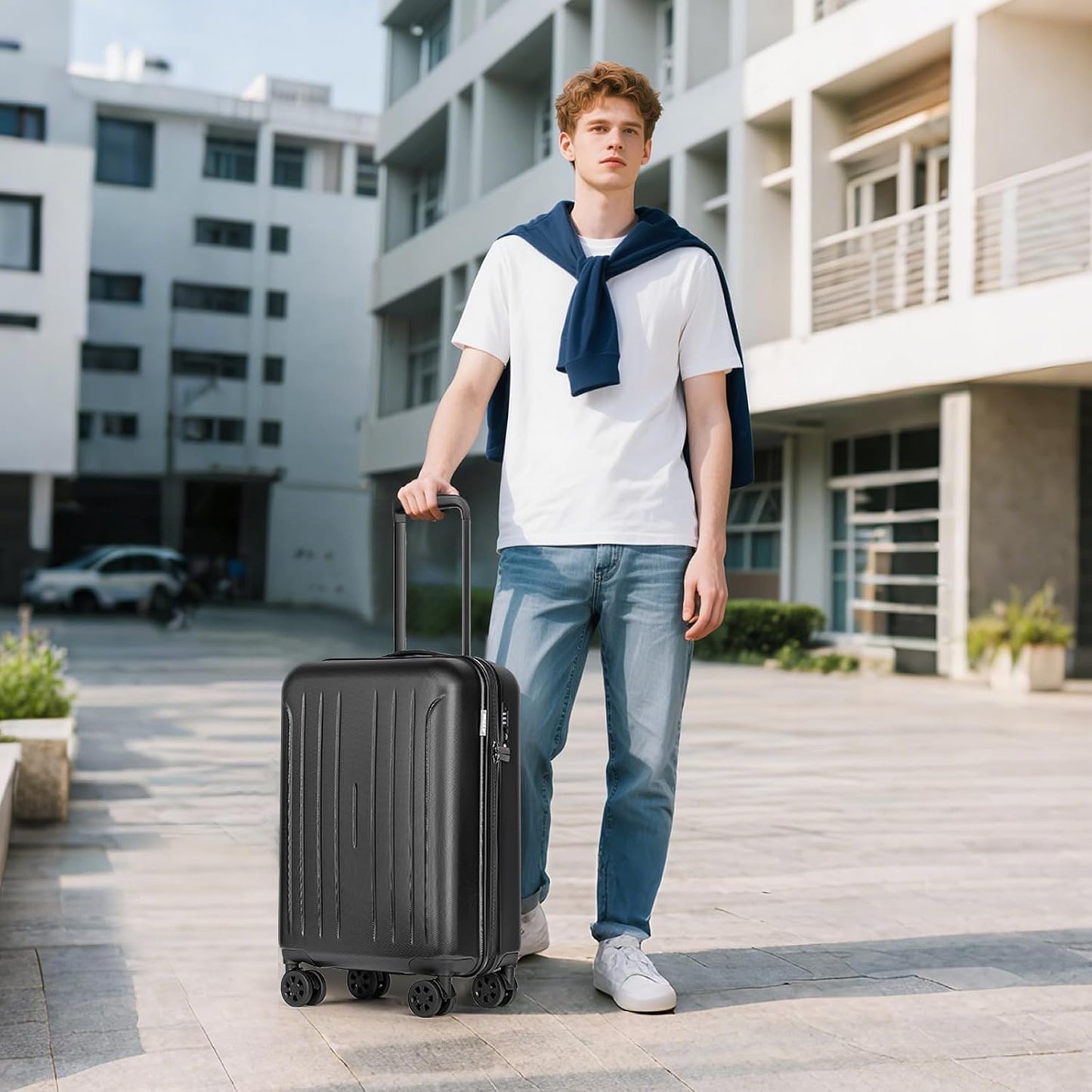 KYME Luggage Sets 2 Piece Hardshell 20"/24" Suitcase with Double Spinner Wheels Hardside Suitcases Sets with TSA Lock PC+ABS Travel Luggage (Black, 2Pcs Set(20"/24"))