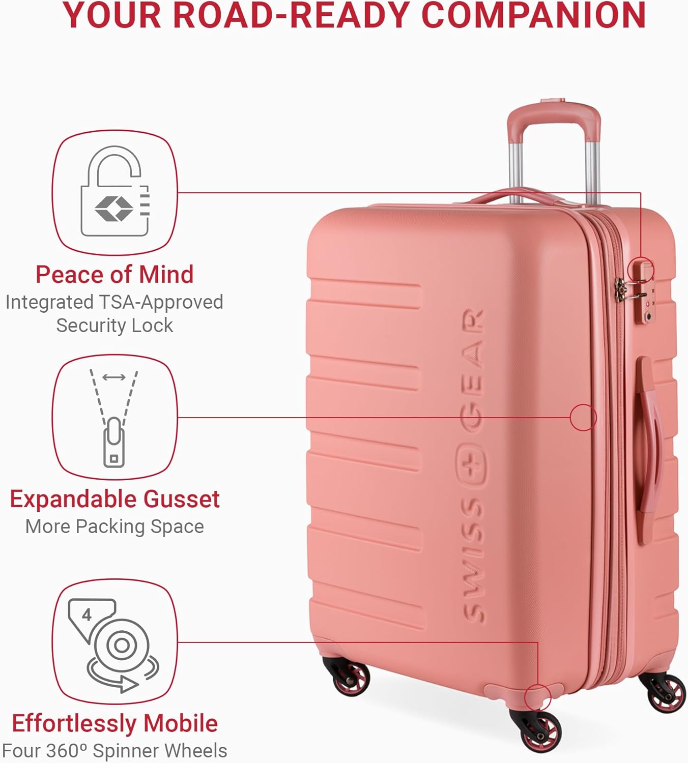 SwissGear 7366 Signature Hardside Expandable Luggage with Spinner Wheels, TSA Lock, Coral Almond, Checked-Medium 23-Inch