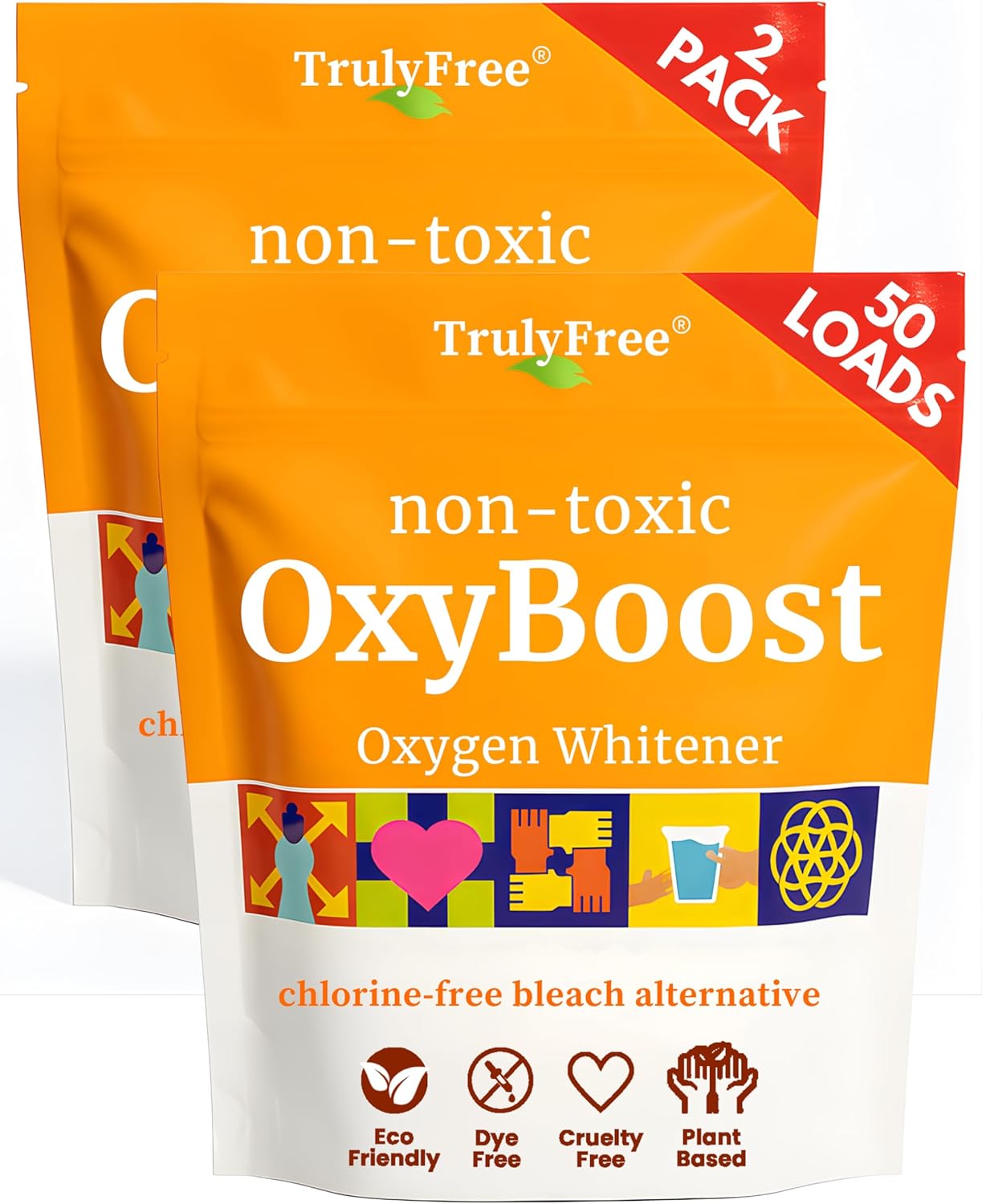 Truly Free OxyBoost - Oxygen Whitener & Clothes Stain Remover Laundry Detergent Powder with Sodium Percarbonate - Brightens Whites & Safe for Colors - Non-Chlorine, Gentle Yet Powerful - Pack of 2