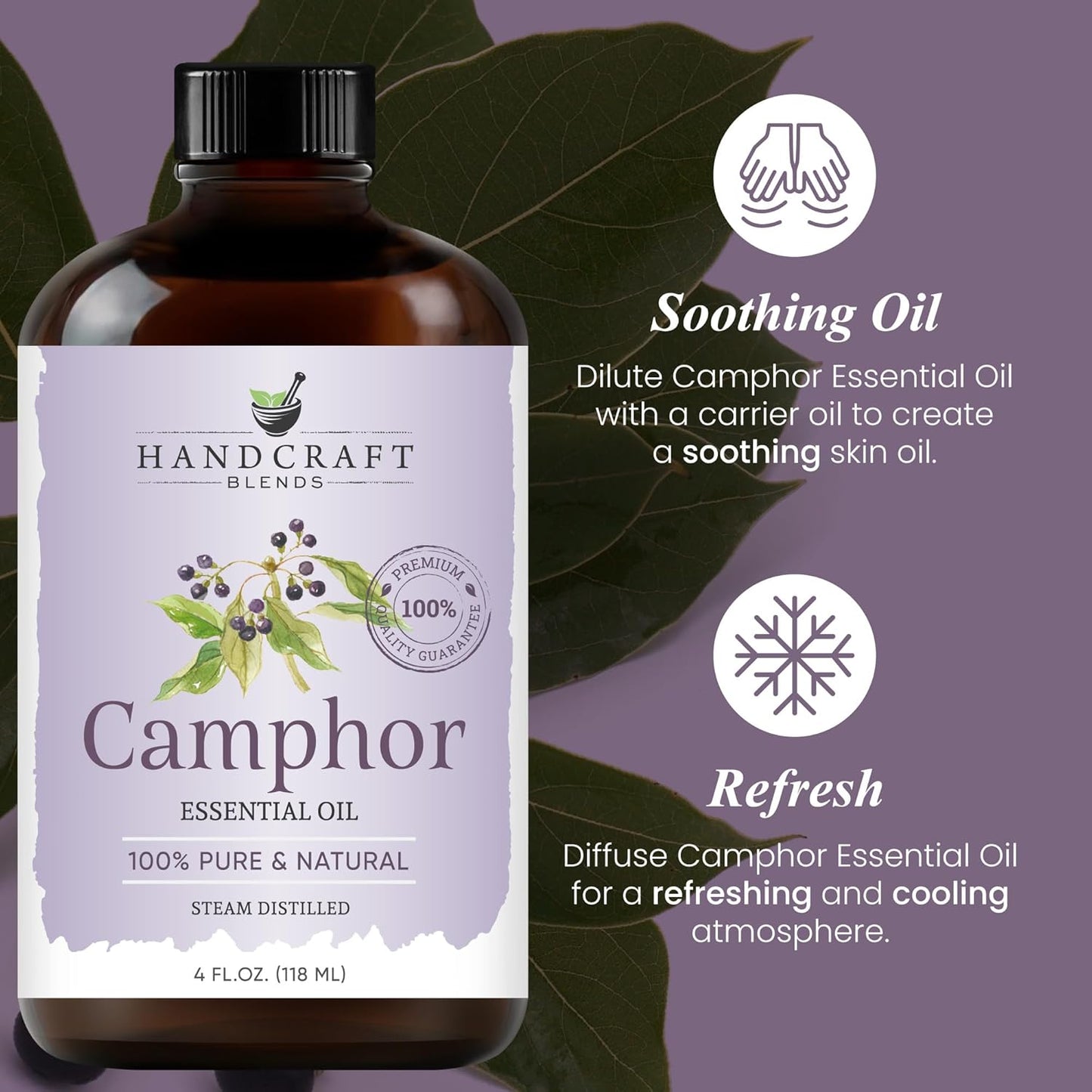 Handcraft Blends Camphor Essential Oil – Huge 4 Fl Oz – 100% Pure and Natural – Premium Grade Essential Oil for Diffuser and Aromatherapy, Skin, Massage, Candle and Soap Making Fragrance