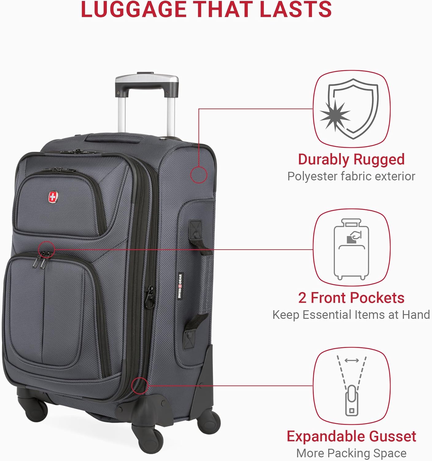 SwissGear Sion Softside Expandable Luggage with Spinner Wheels, Dark Grey, 2-Piece Set (21/25)