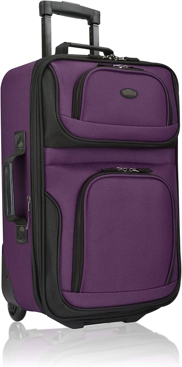 U.S. Traveler Lightweight Rolling 20" Carry On Luggage Softside Suitcase, Purple, 2-Wheel Single