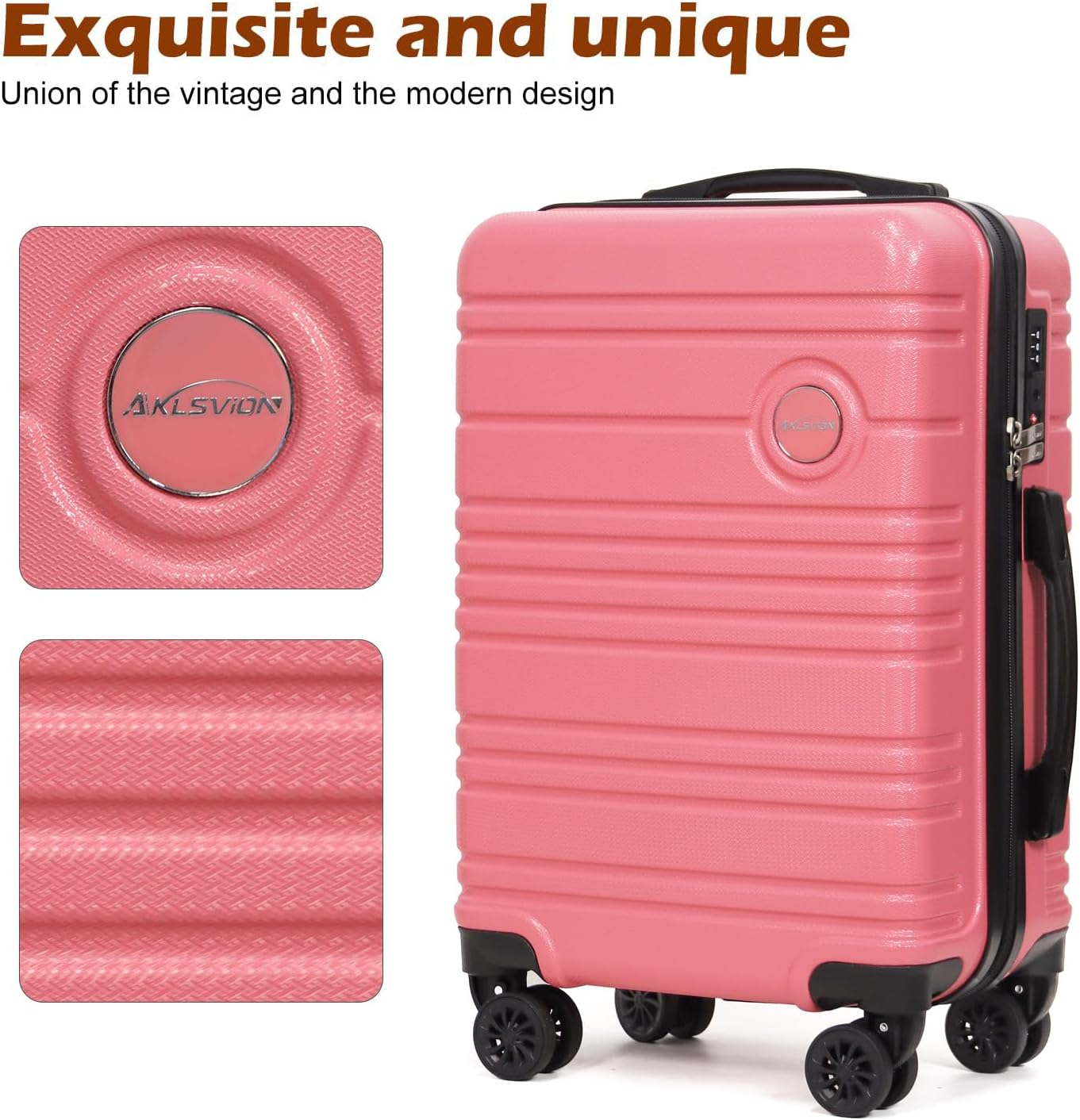 ABS+PC Carry on Luggage set with backpack 3 Pcs suitcace with Spinner wheels TSA Lock 20-In hardshell Lightweight Luggage set (Pink)