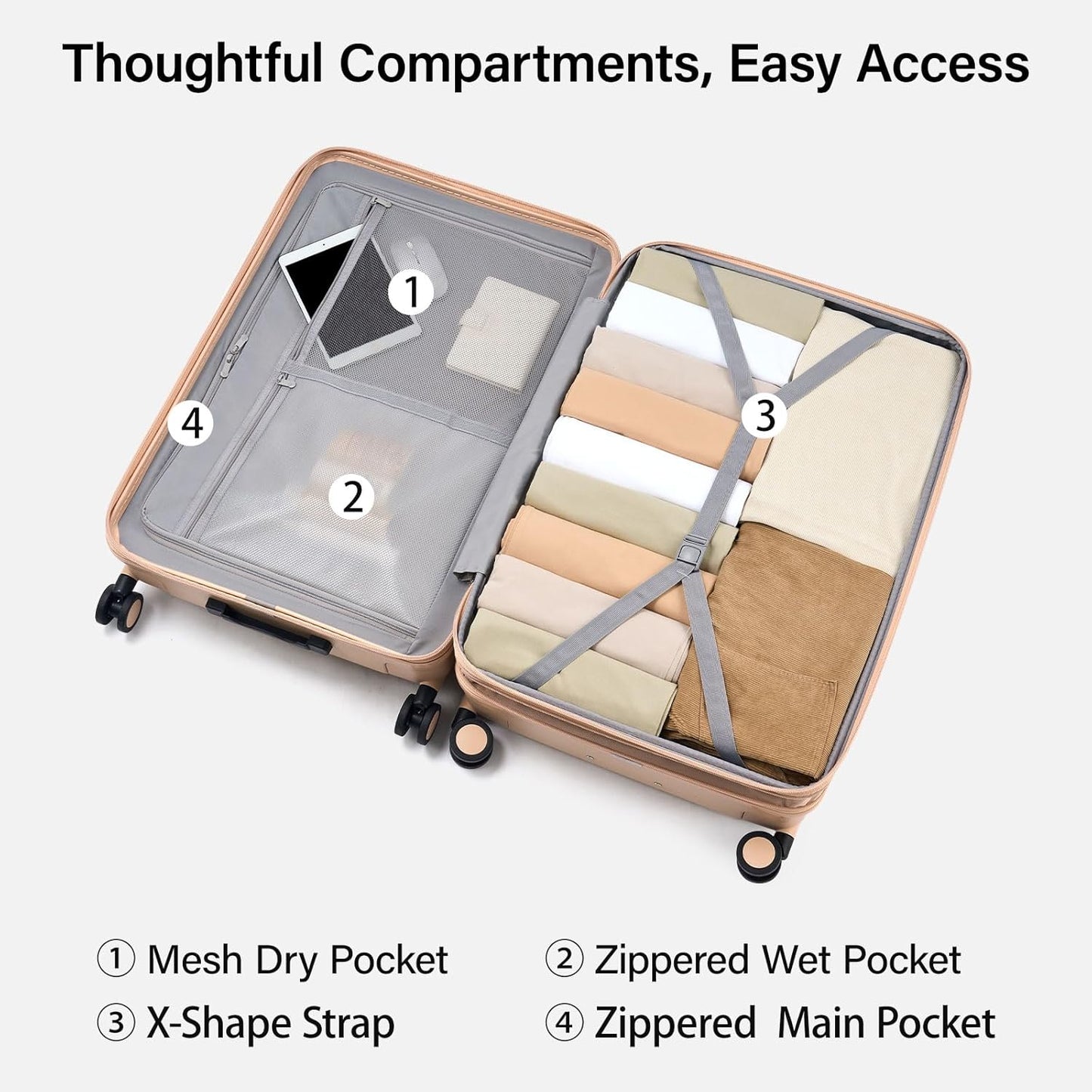 Hanke Expandable 28 Inch Luggage with Spinner Wheels, Hardside Large Suitcase, All-PC Hard Shell Checked Luggage, TSA Lock, Durable Checked-Large (Cuba Sand, 114L)