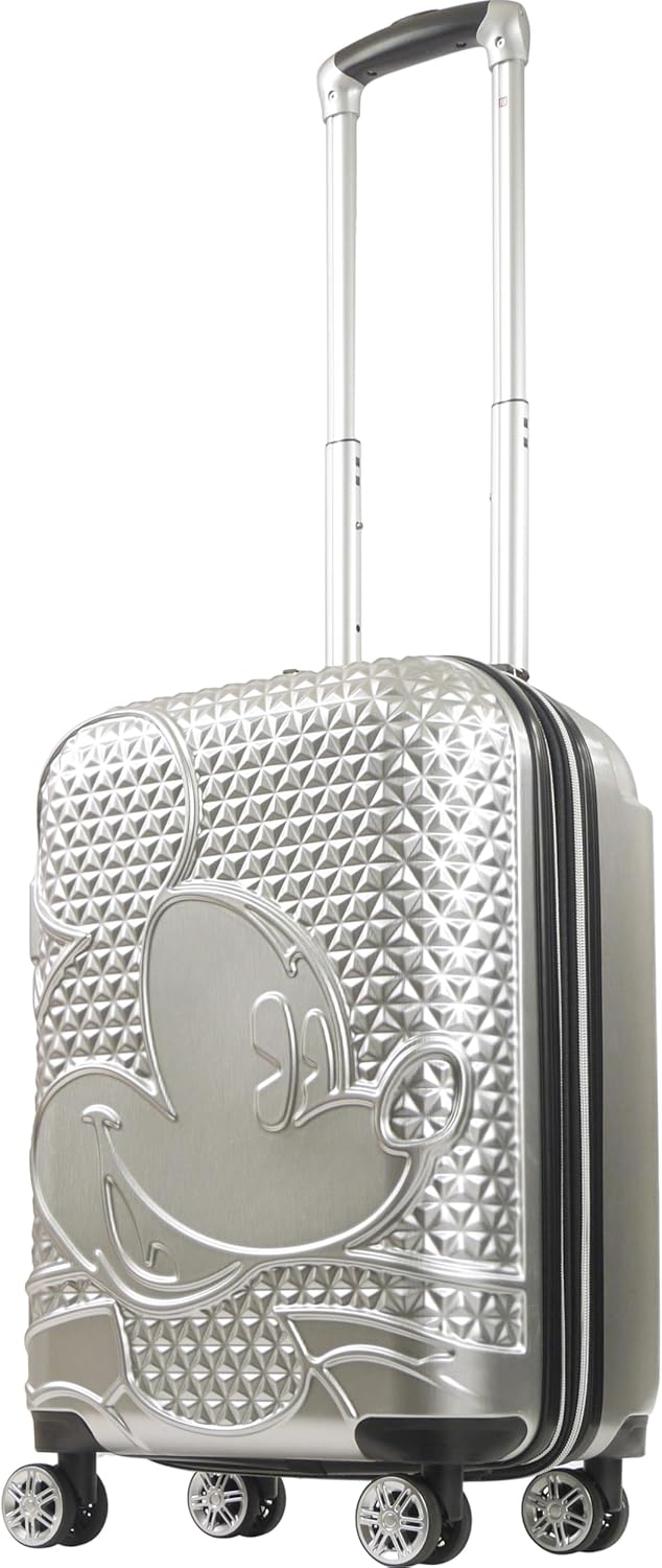 FUL Disney Mickey Mouse 22 Inch Carry On Luggage, Hardshell Rolling Suitcase with Spinner Wheels, Silver