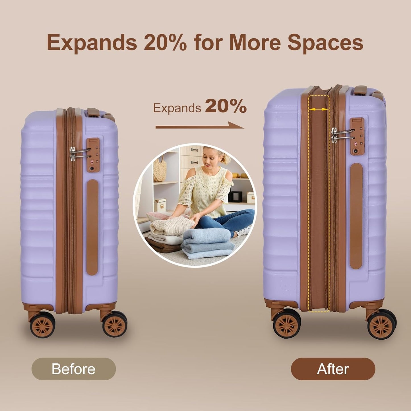 Romswi Expandable 28" Checked Luggage,Large Hardshell Suitcase with Double Spinner Wheels for 20% More Space, Airline Approved Lightweight Hardside Luggage, Scratch-Resistant & YKK Zipper,Purple