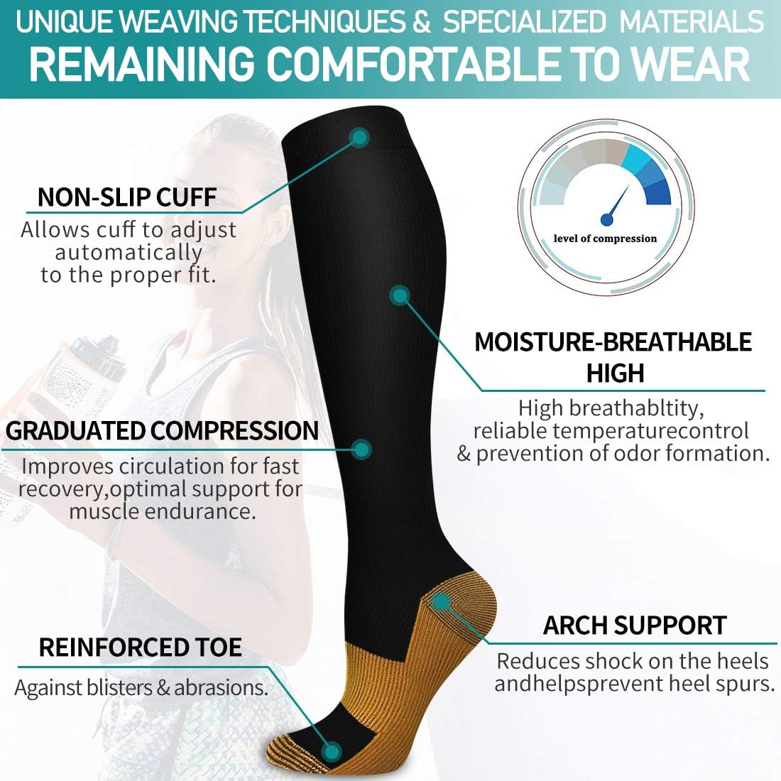 Copper Compression Socks for Women and Men(6 Pairs)-Best Support for Running, Athletic, Nursing, Travel