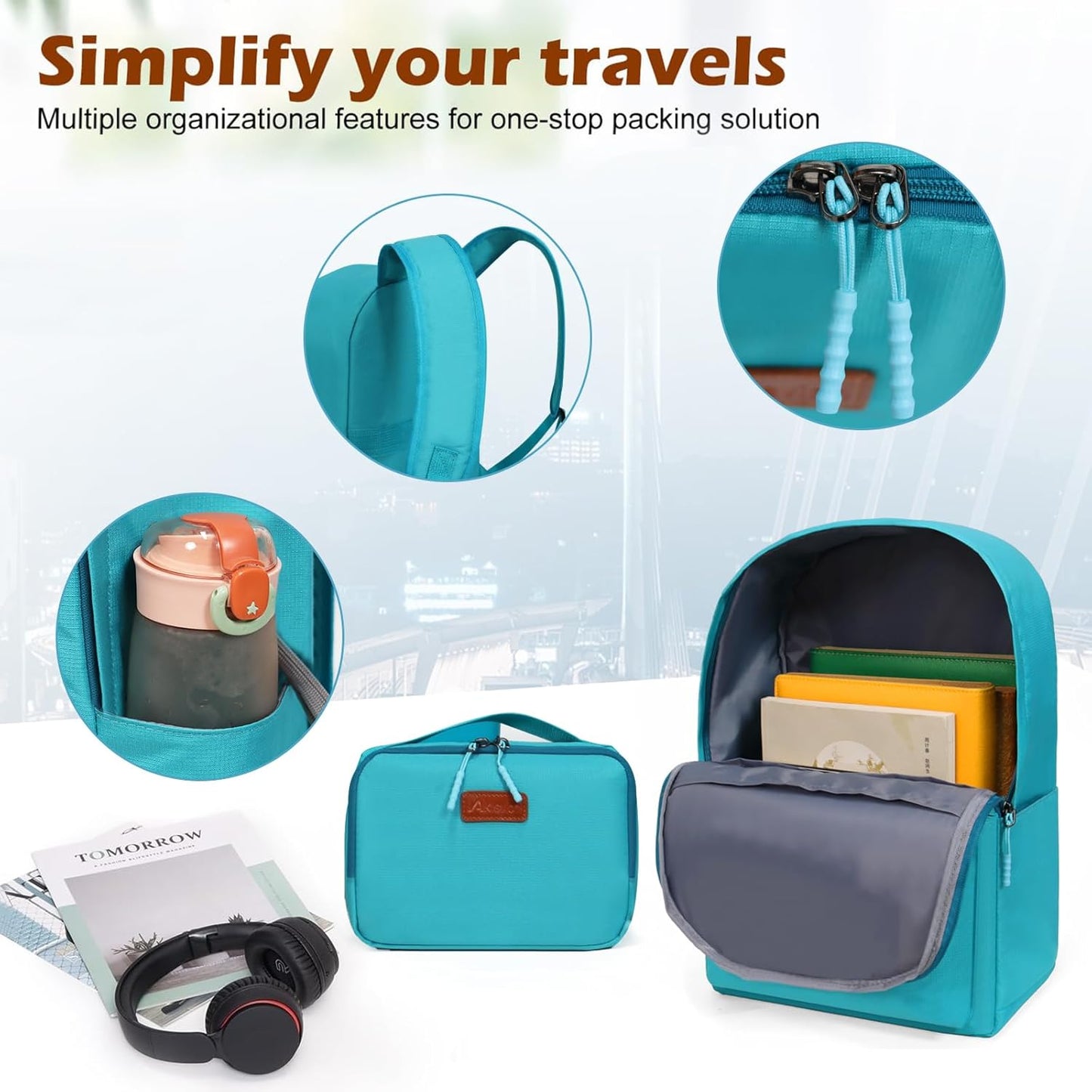 ABS+PC Carry on Luggage set with backpack 3 Pcs suitcace with Spinner wheels TSA Lock 20-In hardshell Lightweight Luggage set (Turquoise)