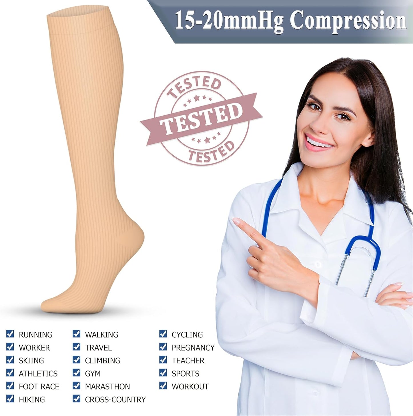 QUXIANG Copper Compression Socks for Women & Men Circulation (8 Pairs) - Best for Running Athletic Cycling - 15-20 mmHg