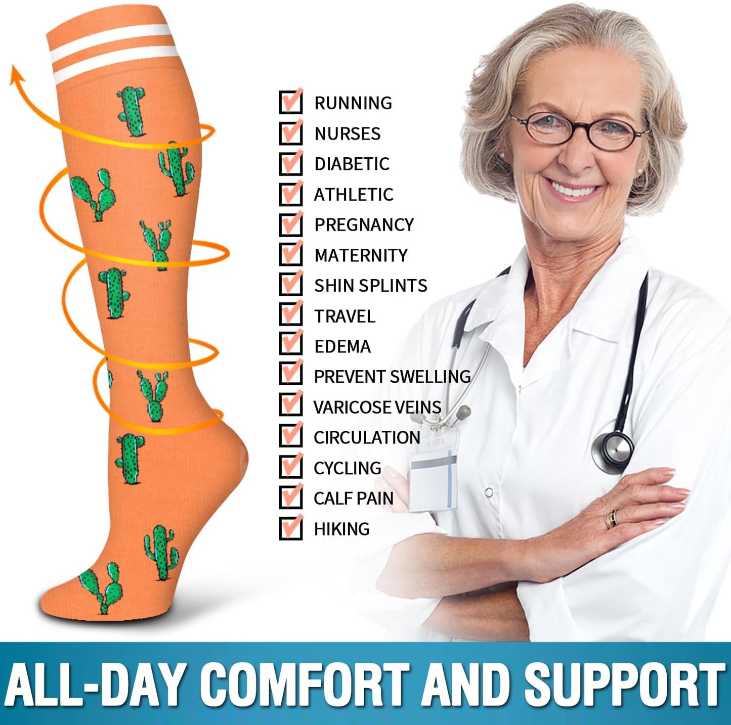 6 Pack Copper Compression Socks for Women and Men Circulation-Best Support for Medical, Running,Nursing,Athletic