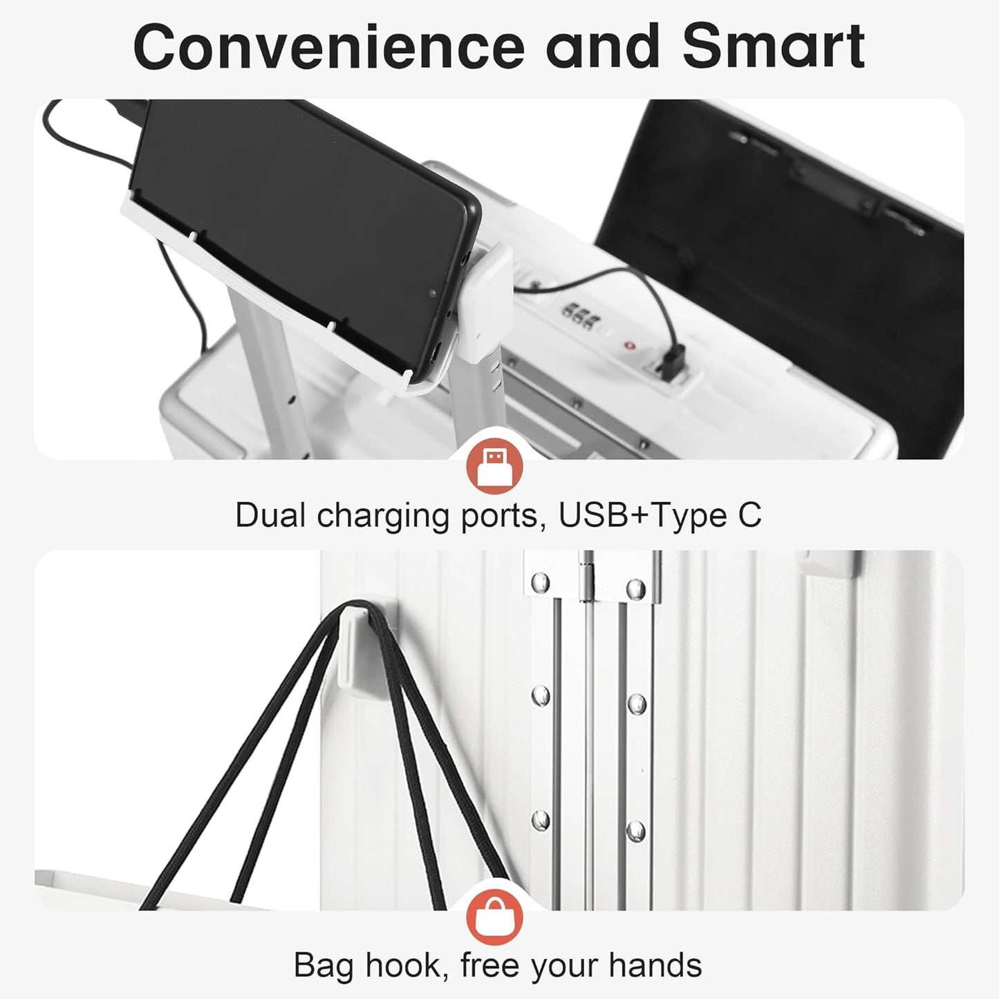 Carry On Luggage 22x14x9 Airline Approved Aluminum Frame, 20 Inch Hard Shell Carry On Luggage, Suitcase Carry-on Zipperless Luggage, TSA Approved (White)