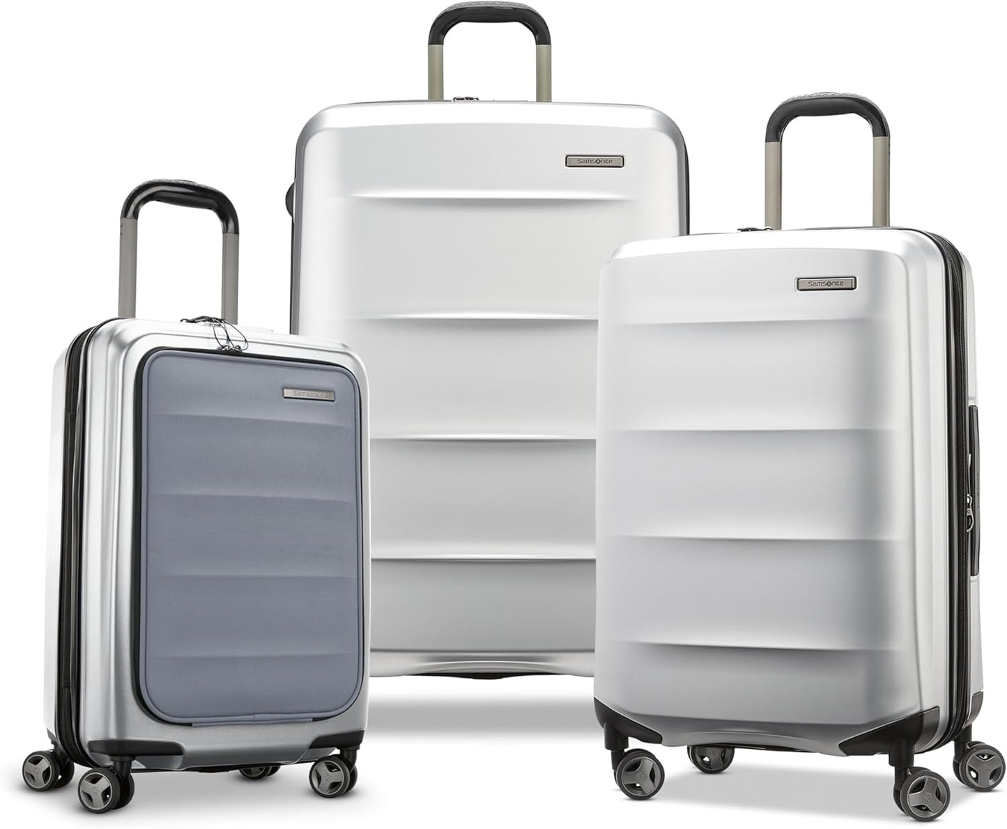 Samsonite Octiv Pro 3-Piece Hardside Lightweight (21/24/28) Front Pocket Carry-On Pro, Medium & Large-Checked Luggage Set, Expandable, Four Spinner Wheels, Adjustable Handle, TSA Lock – Silver