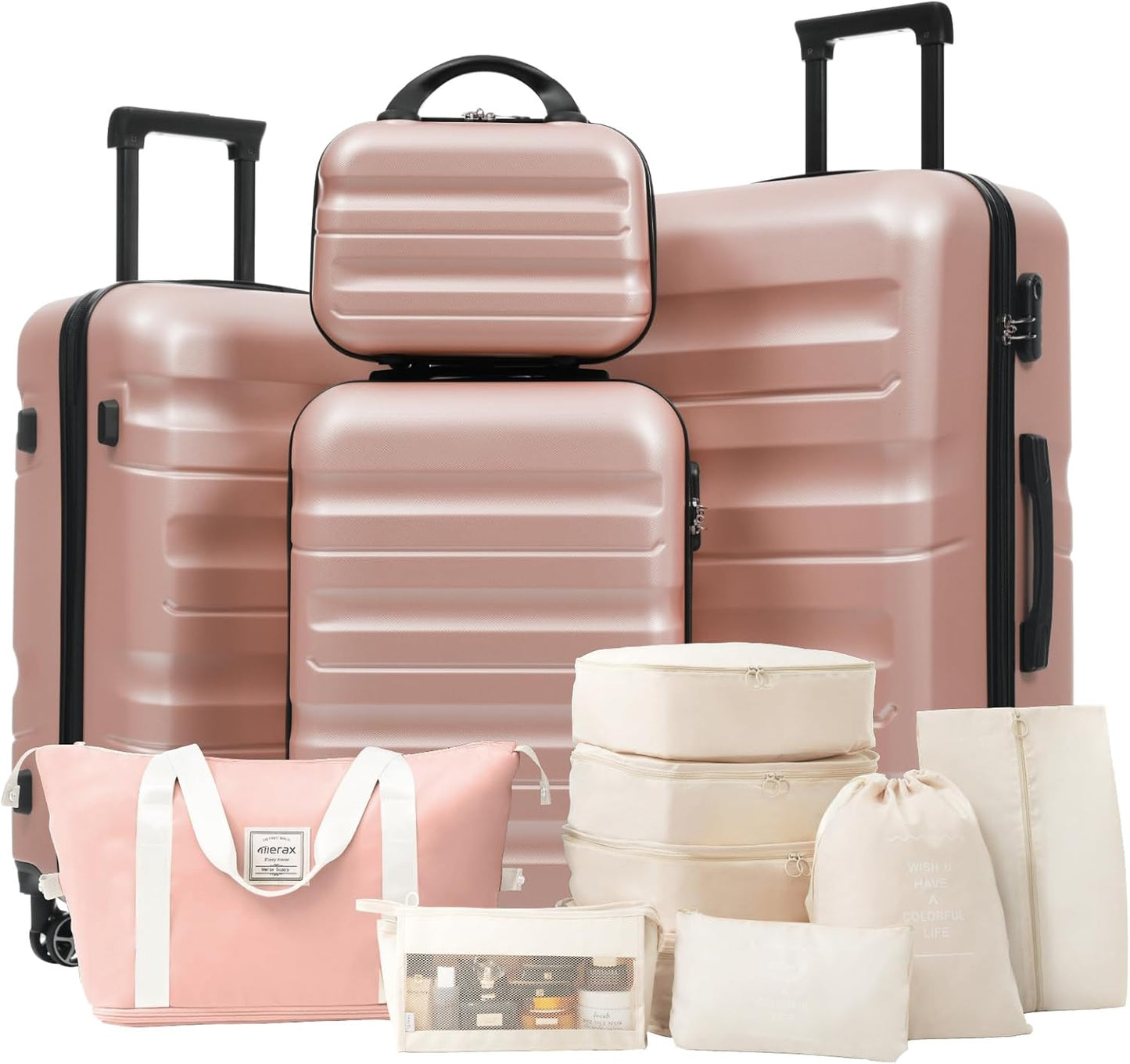 Merax Luggage Set 13 Piece, Hardshell ABS Suitcases with 8 Silent Spinner Wheels, Durable and Lightweight Travel Luggage for Family Trips