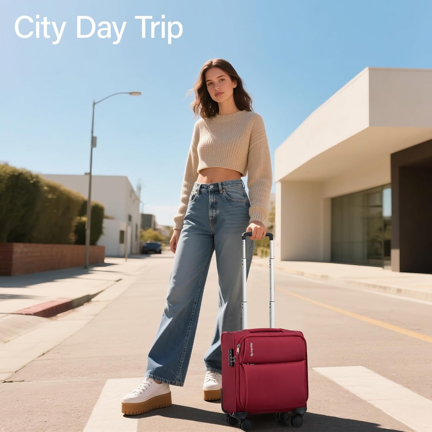 Hanke 16 Inch Underseat Carry On Luggage with Spinner Wheels Airline Approved, Small Rolling Suitcase Softside Underseater Lightweight TSA Travel Roller Suitcase Carry-On Bag(Burgundy)