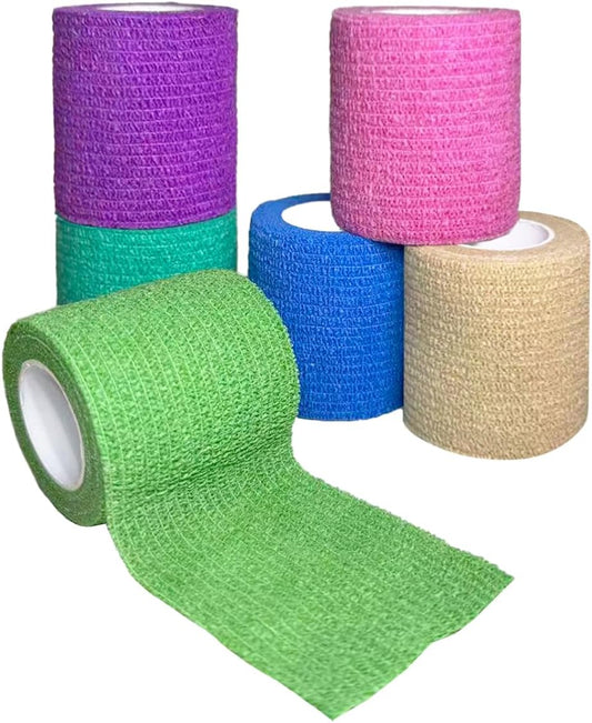 Self Adhesive Bandage Wrap, 2''x5 Yards, 6 Pack, Cohesive Sports Tape, Breathable Elastic Bandage Wraps