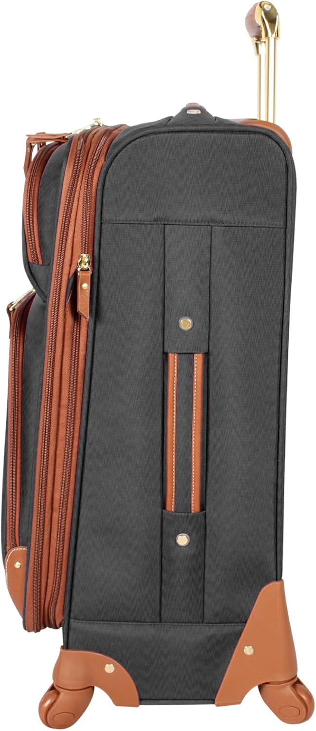 Steve Madden Designer Luggage Collection - Expandable 24 Inch Softside Bag - Durable Mid-sized Lightweight Checked Suitcase with 4-Rolling Spinner Wheels (Global Black)