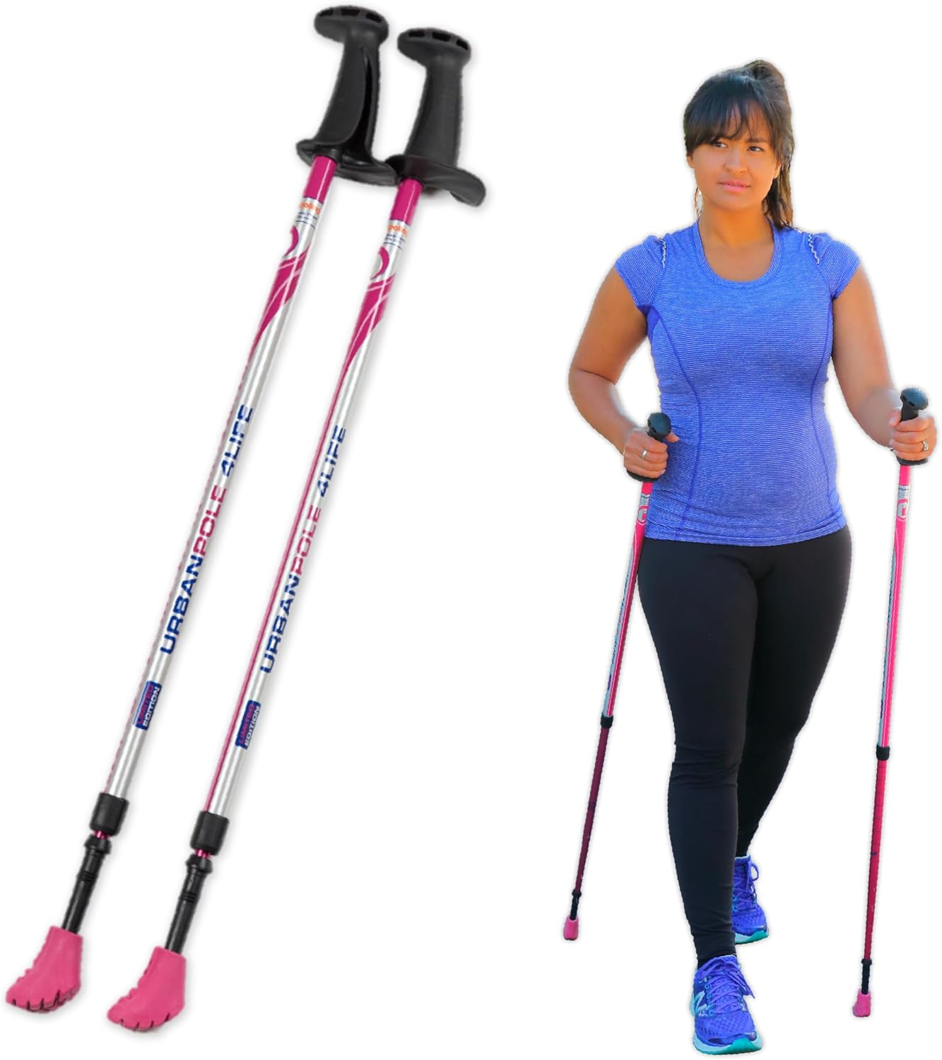 Urban Poling 4LIFE Urban Poles – 1 Pair – Fitness Edition – Patented Ergonomic CoreGrip™ for Stability – Adjustable, Collapsible, Lightweight for Comfort