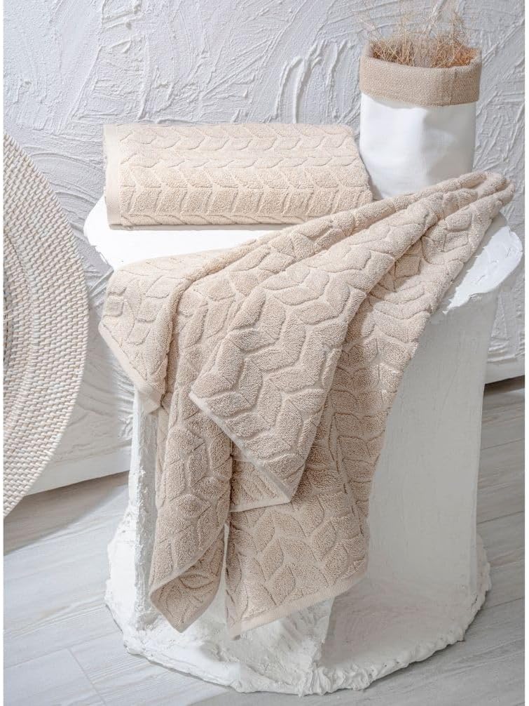 BAGNO MILANO Turkish Bath Towels, Soft Plush Jacquard Luxury Bath Towels, Quick Dry Towel Set (Latte, 3 pcs Towel Set)