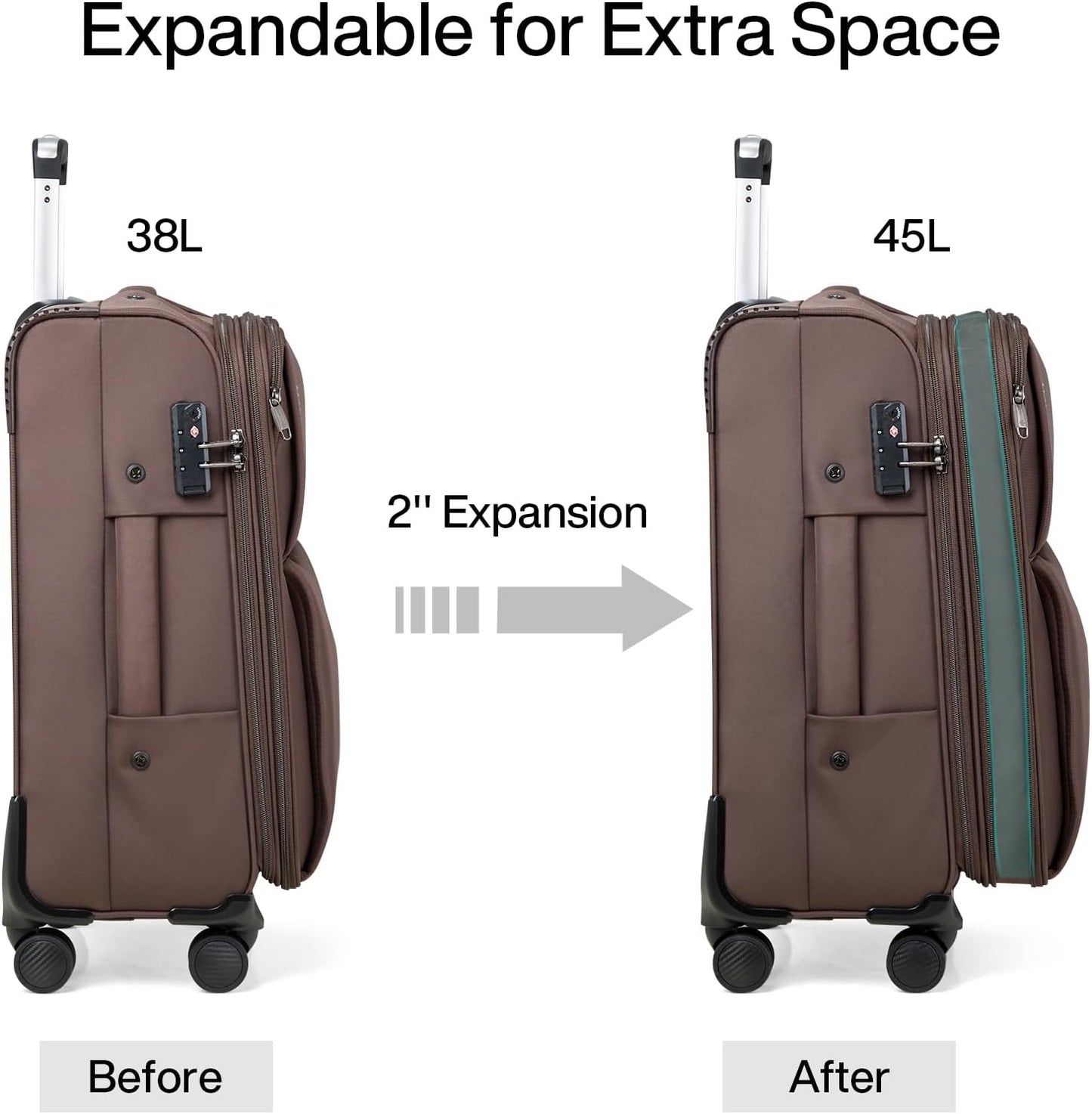 Hanke Softside Expandable 20 Inch Carry On Luggage with Wheels Airline Approved, TSA Luggage Lightweight Rolling Suitcases for Travel Carry On Bag(Coffee)
