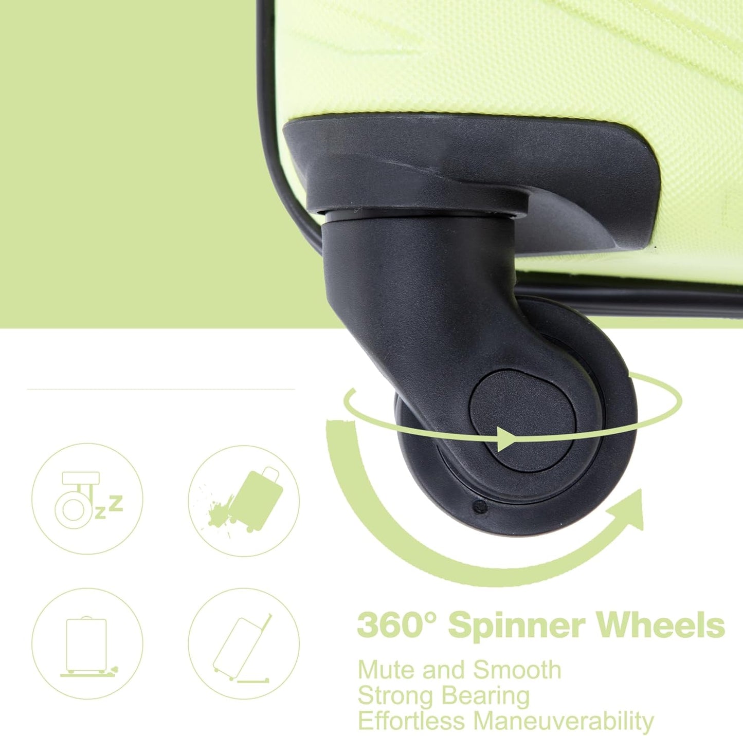 4-Piece Hardside Luggage Set with TSA Lock, Lightweight ABS Suitcases With Spinner Wheel, 16/20/24/28 inch, Chartreuse