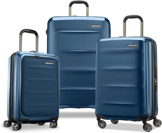 Samsonite Octiv Pro 3-Piece Hardside Lightweight (21/24/28) Front Pocket Carry-On Pro, Medium & Large-Checked Luggage Set, Expandable, Four Spinner Wheels, Adjustable Handle, TSA Lock – Blue