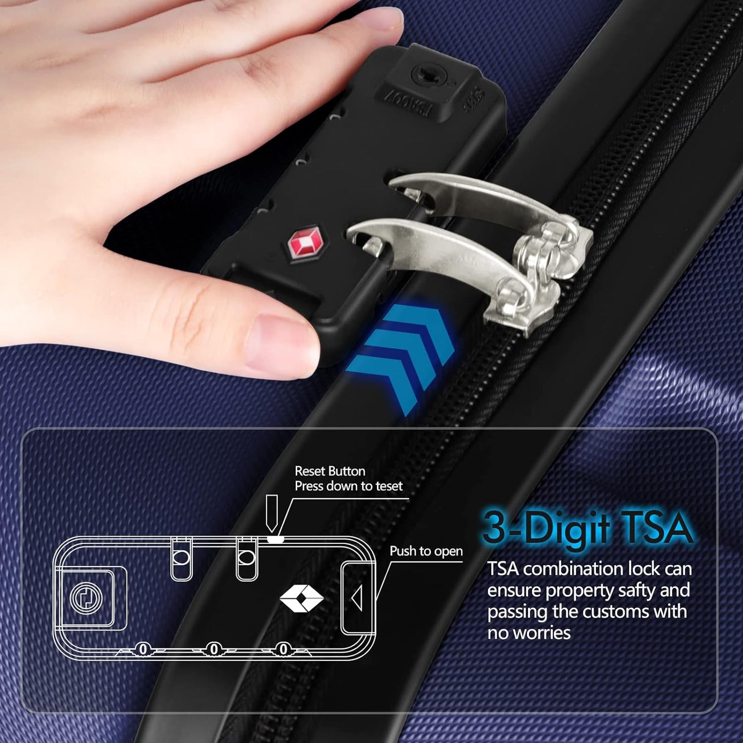 AnyZip Luggage PC ABS Hardside Lightweight Suitcase with 4 Universal Wheels TSA Lock Checked-Large 28 Inch Dark Blue