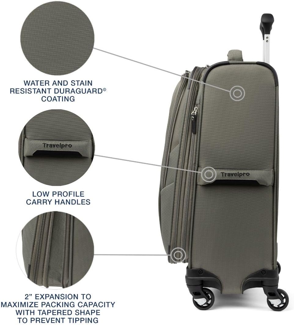 Travelpro Maxlite 5 Softside Expandable Carry-On Luggage with Spinner Wheels, Lightweight, 21-Inch — Slate Green