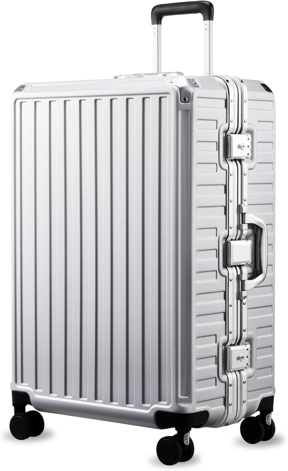 LUGGEX Checked Suitcase with Spinner Wheels, 8010S Aluminum Frame Zipperless Polycarbonate Hard Shell Suitcase (ZX-Core, Silver, 28 Inch)