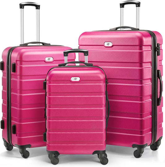 Suitour Luggage 3 Piece Sets Hard Shell Luggage Set with Spinner Wheels, TSA Lock, 20 24 28 inch Travel Suitcase Sets,Rose Red
