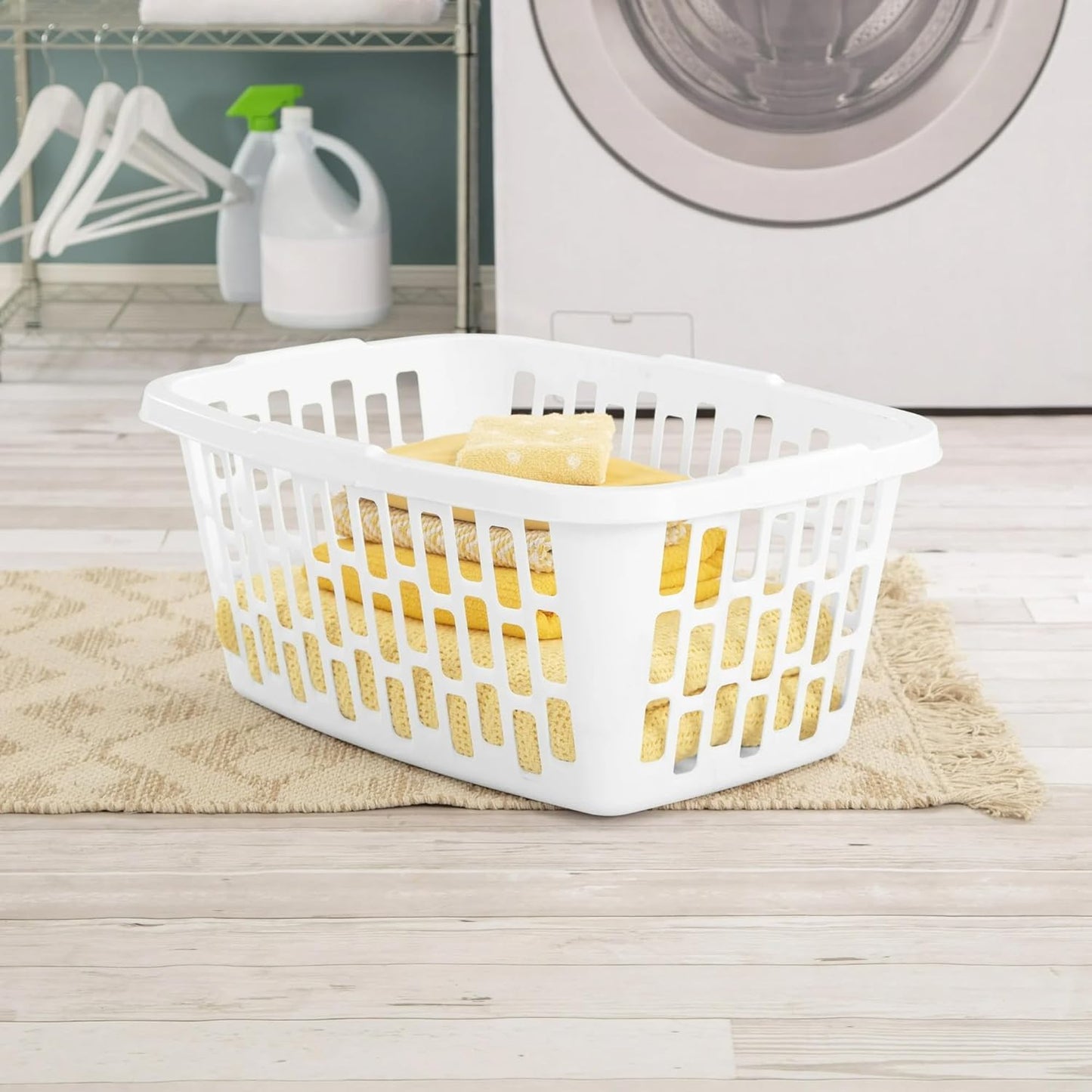 (6 Pack)1.5 Bushel Rectangular Laundry Basket with Handles,Stackable Plastic Laundry Hamper,White Ventilated Design for Easy Carrying & Storage