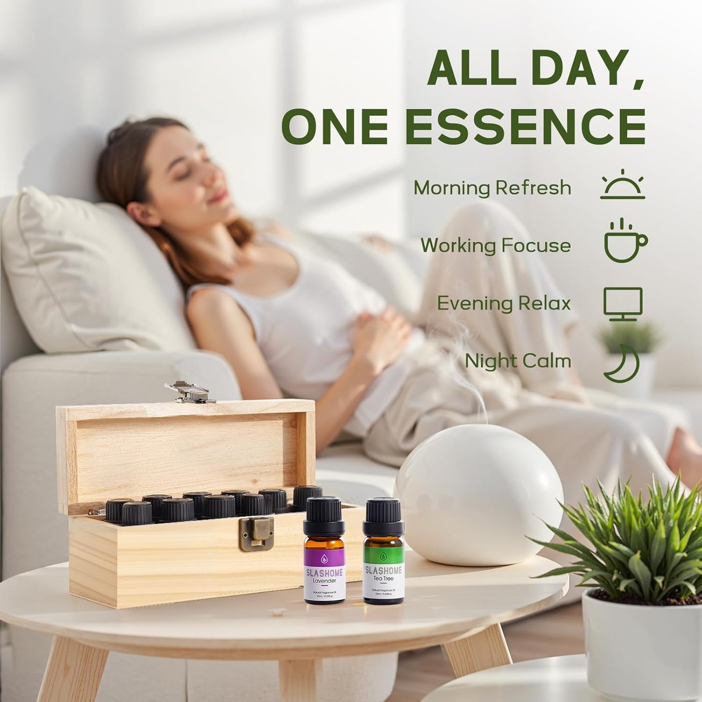 Essential Oils for Diffusers for Home – 12-Pack Essential Oil Set for Sleep & Refreshing Scents – Premium Aromatherapy Diffuser Oils Scents for Home in Wooden Gift Box, Best Gift for Any Occasion