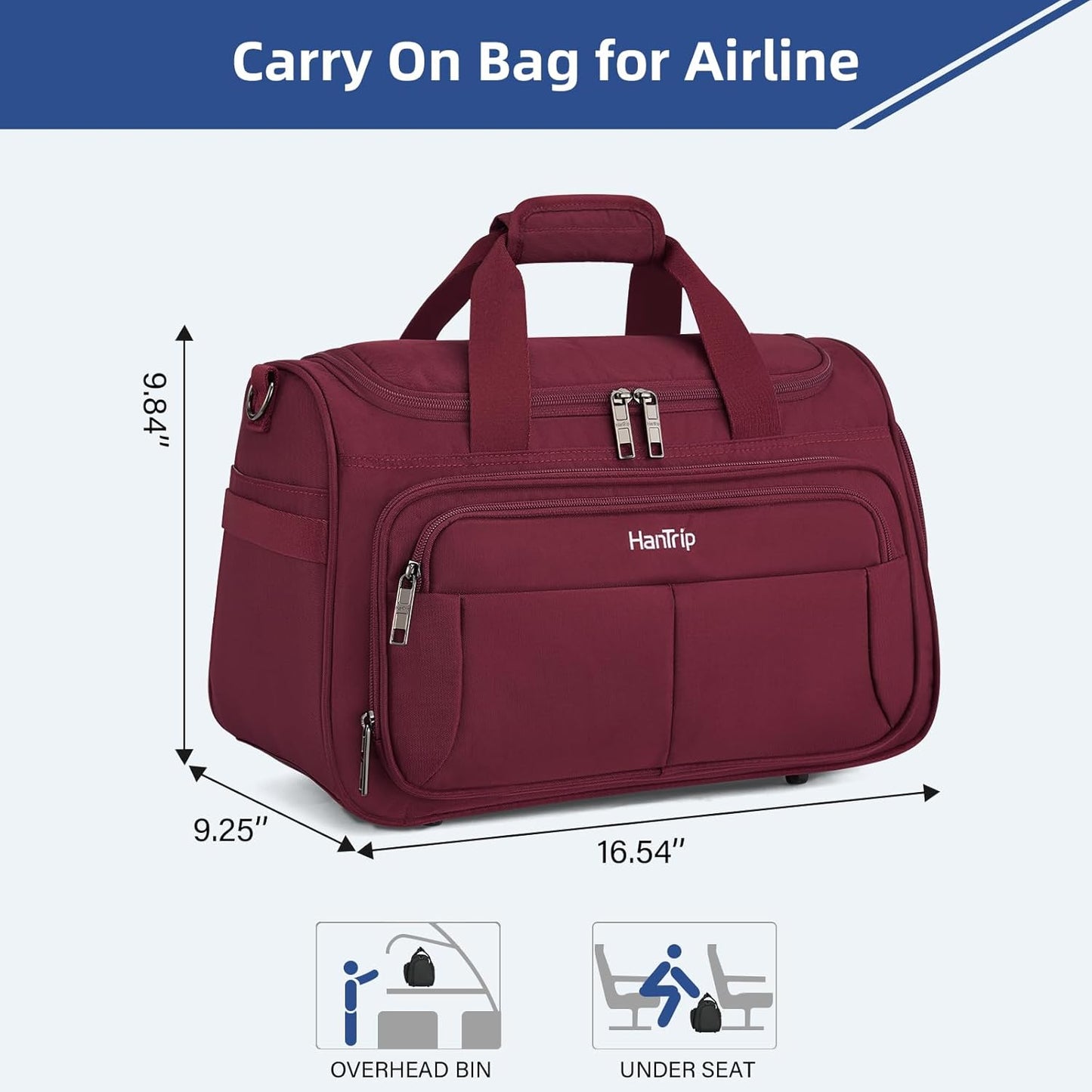 Carry on Duffel Bag Foldable Duffle Bags for Travel, Under Seat Personal Item Bags for Airplanes, Weekender Overnight Mens Travel Tote Bag for Women Small Softside Carry on Luggage (Burgundy)
