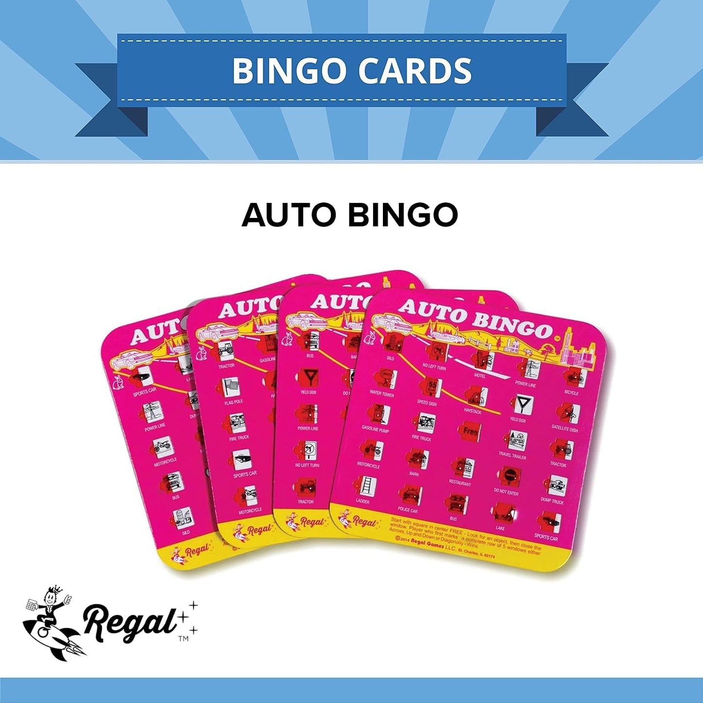 Regal Games Finger-Tip Shutter Bingo Cards with Sliding Windows - Auto Bingo Game Set - Travel Game for Adults & Kids - Reusable, No Chips & Daubers Needed - 4 Packs - Pink