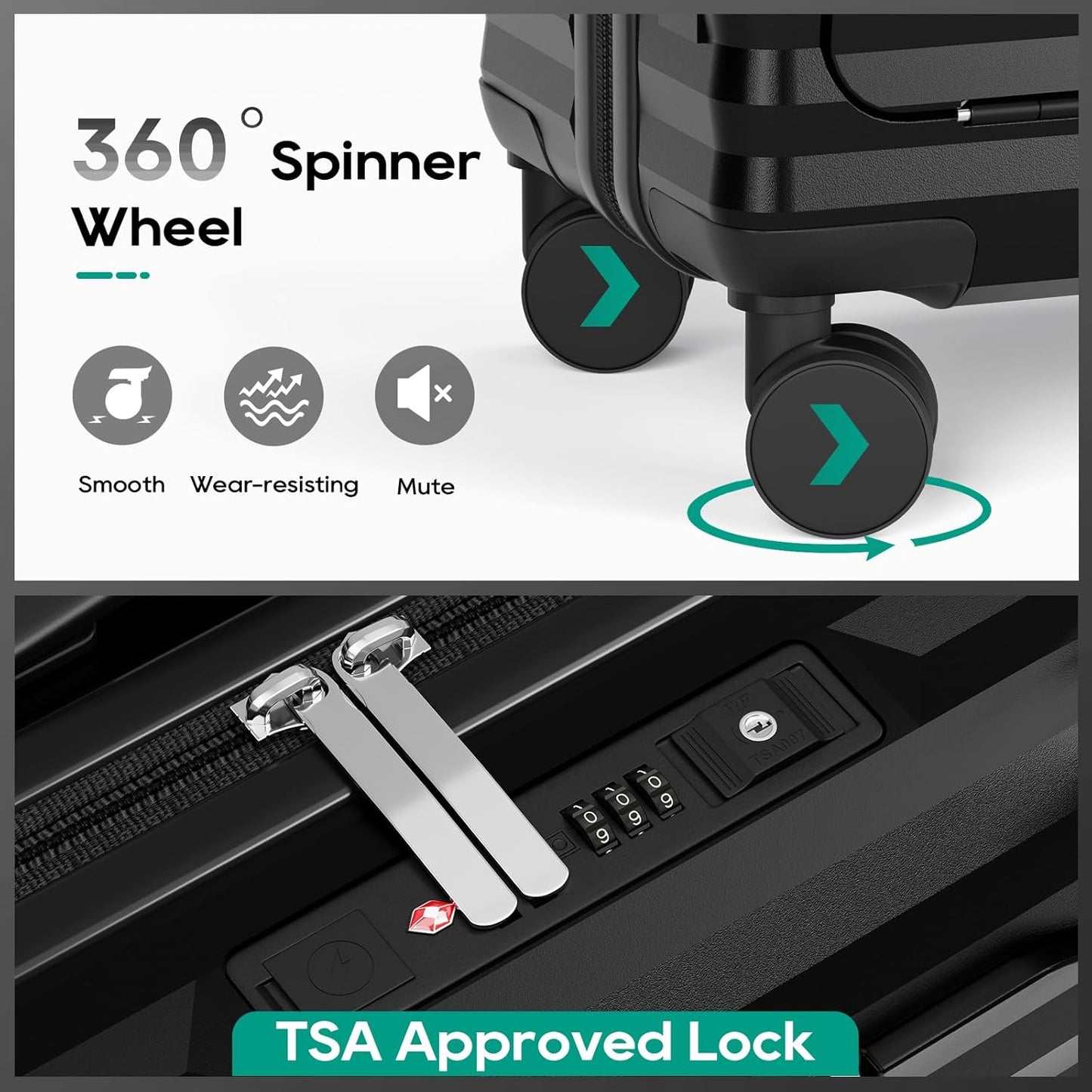 Joyway 20 Inch Carry on Luggage with Front Pocket, PC Hardshell Carry-on Suitcase with USB Port and Cup Holder, 21.5x14.2x9 Airline Approved, Luggage with Spinner Wheels and TSA Lock (Black)