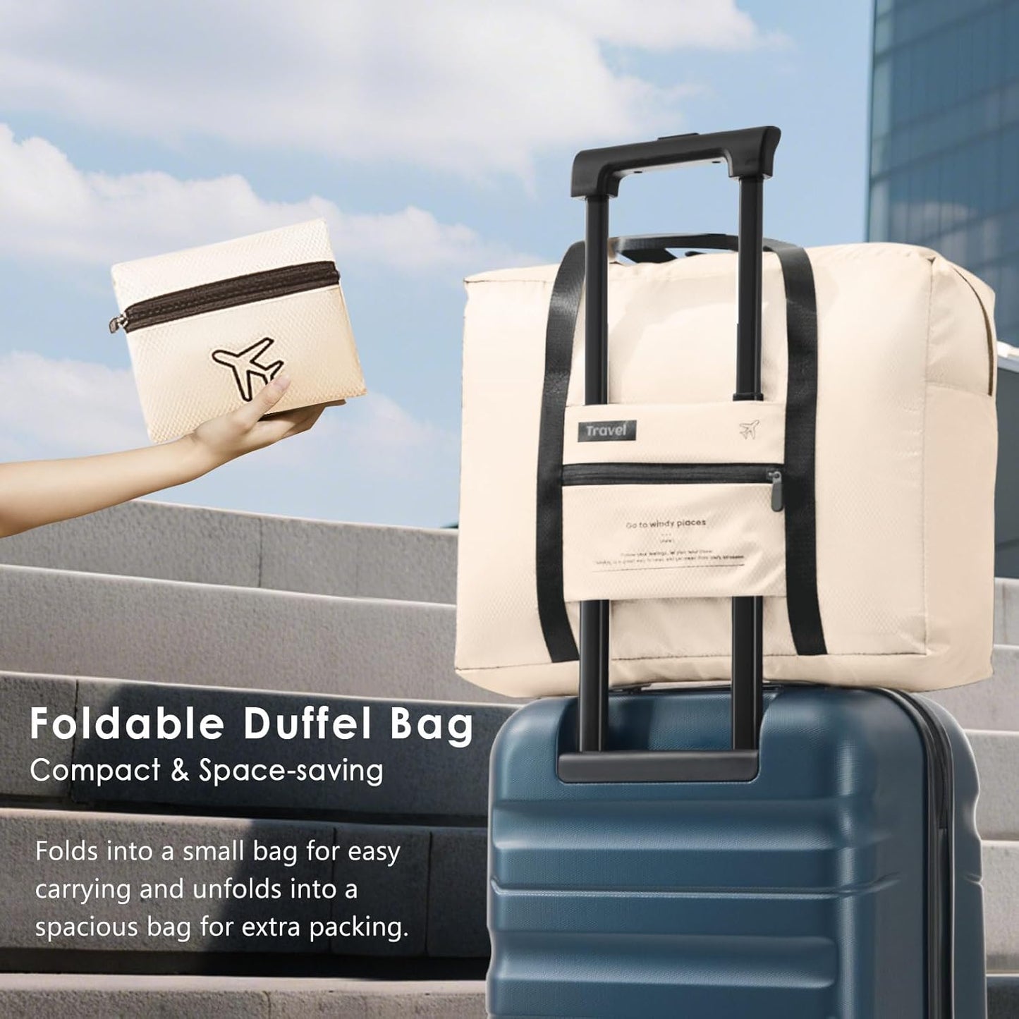 Merax Carry On Luggage Set 20 Inch Hardshell ABS Suitcase Airline Approved with Spinner Wheels Foldable Duffel Bag Lightweight Luggage for Weekend Trips Ink Blue