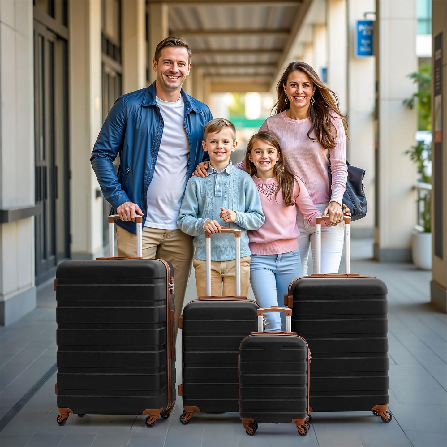 Coolife Luggage 3 Piece Set Suitcase Spinner Hardshell Lightweight TSA Lock (family set-apricot black, 16in20in24in28in)